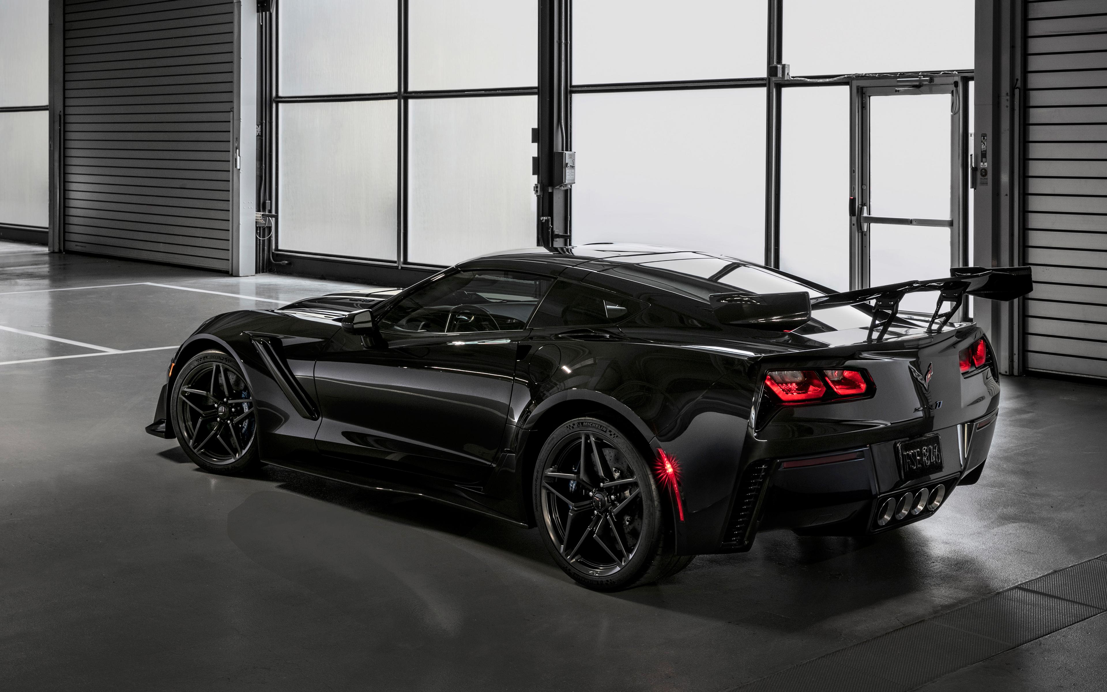 3840x2400 Download Wallpaper Chevrolet Corvette ZR Black Sports Car, American Supercar, Rear View, Black Wheels, Four Pipe Exhaust, 4k, Black Corvette, Tuning, Chevrolet For Desktop With Resolution 3840x2400. High Quality HD Picture Wallpaper