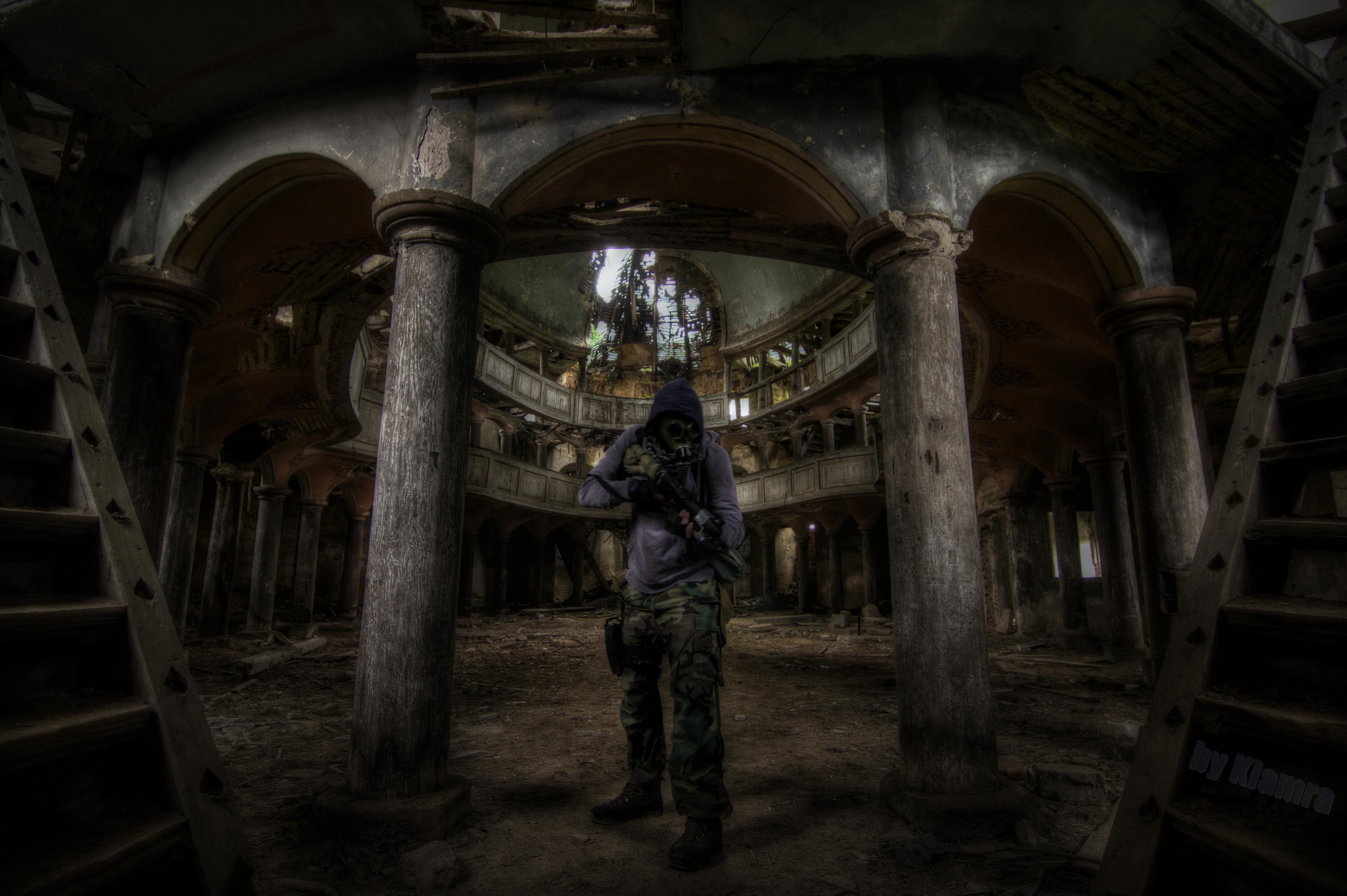 4000x2662 Poland Urbex Gas Masks Stalker Warframe Church Wallpaper:4000x2662