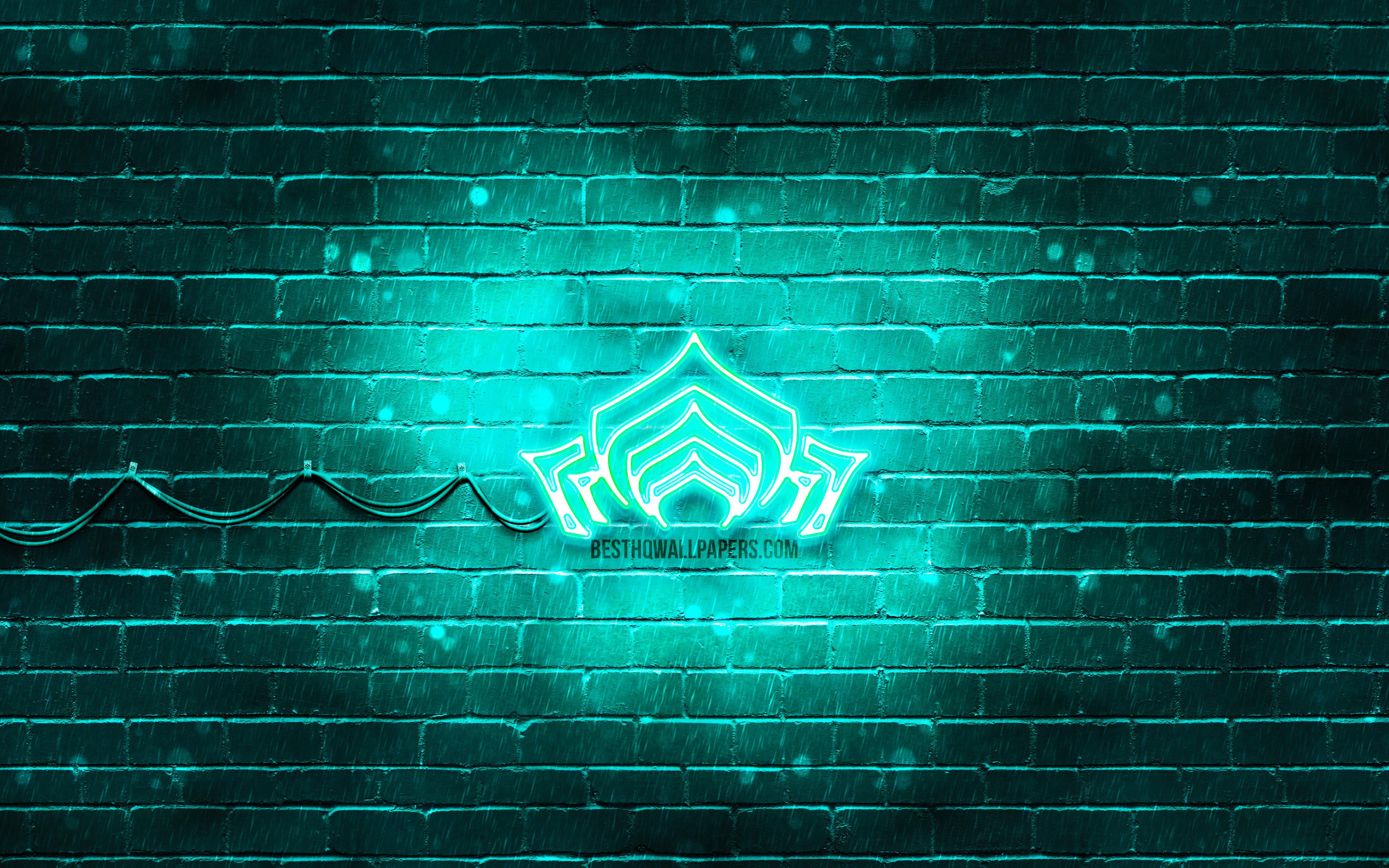 3840x2400 Download wallpaper Warframe turquoise logo, 4k, turquoise brickwall, artwork, Warframe logo, RPG, Warframe neon logo, Warframe for desktop with resolution 3840x2400. High Quality HD picture wallpaper