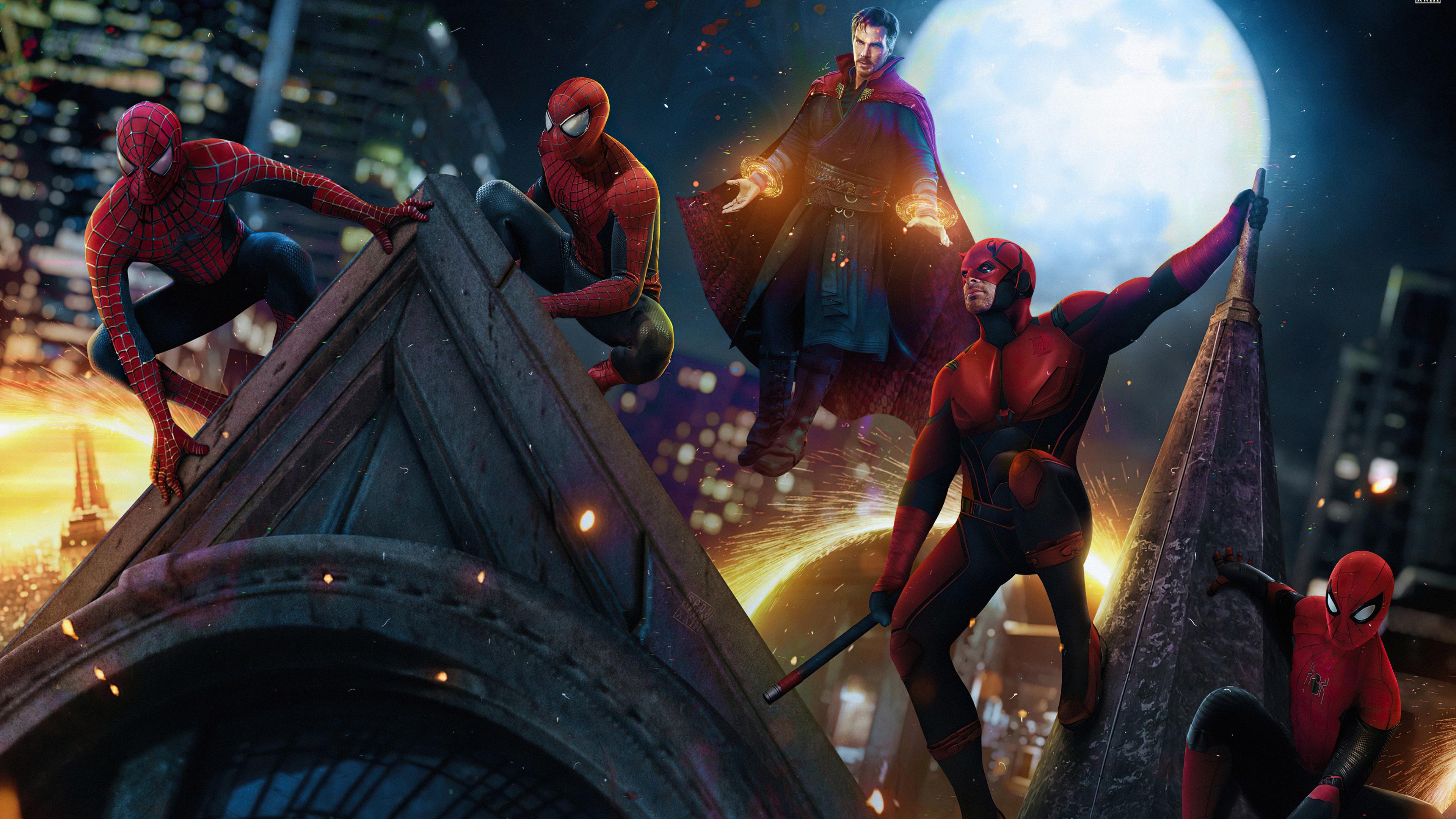 3840x2160 Wallpaper 4k Doctor Strange Dareveil And Spidermans In Spider Man No Way Home 4k Wallpaper