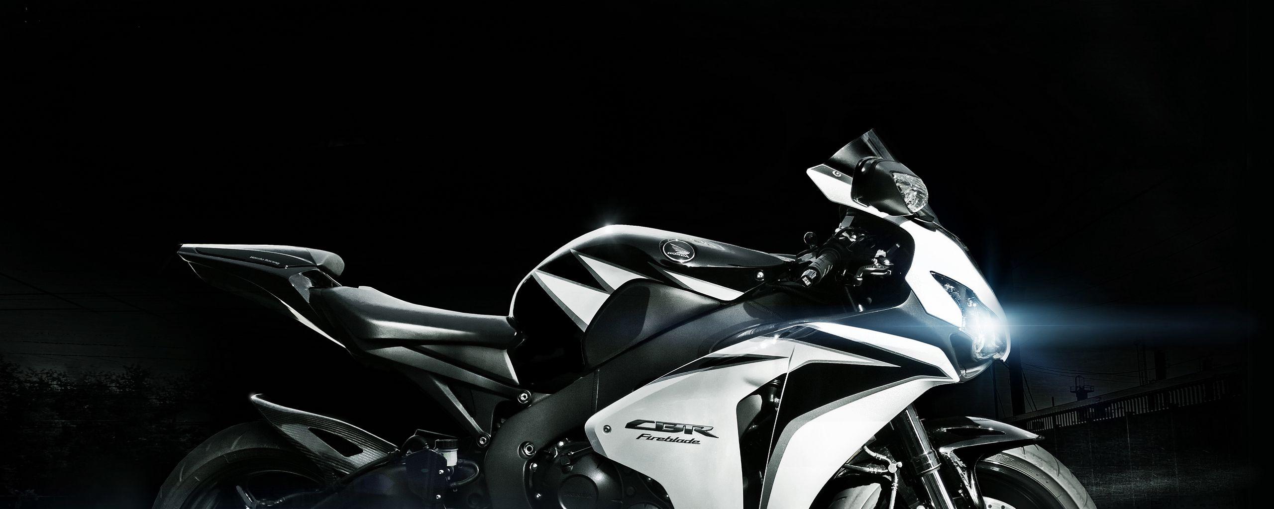 2560x1024 Download wallpaper 2560x1024 honda, cbr, fireblade, white, black, lights ultrawide monitor HD background