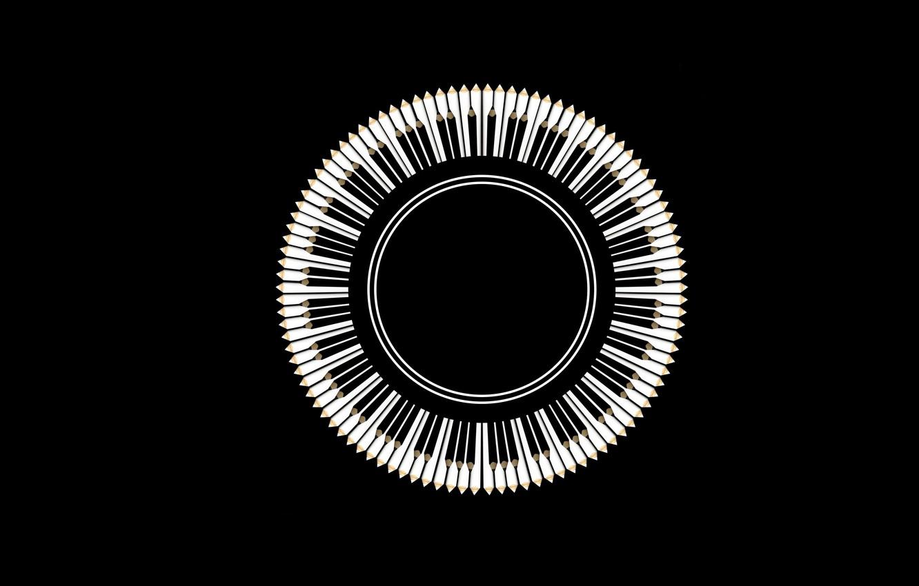 1332x850 Wallpaper black, round, pencils, keys, white image for desktop, section абстракции