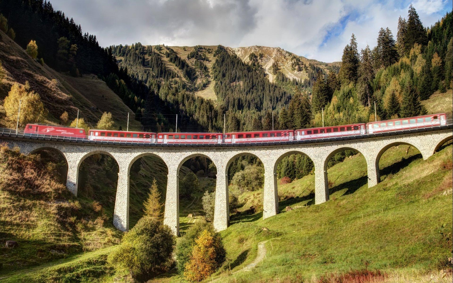 1920x1200 Glacier Express train on the Alps HD Wallpaper