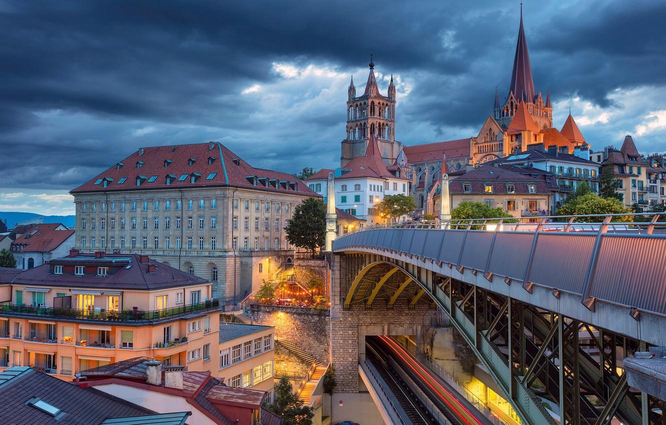 1332x850 Wallpaper bridge, building, home, Switzerland, Cathedral, Switzerland, Lausanne, Lausanne image for desktop, section город