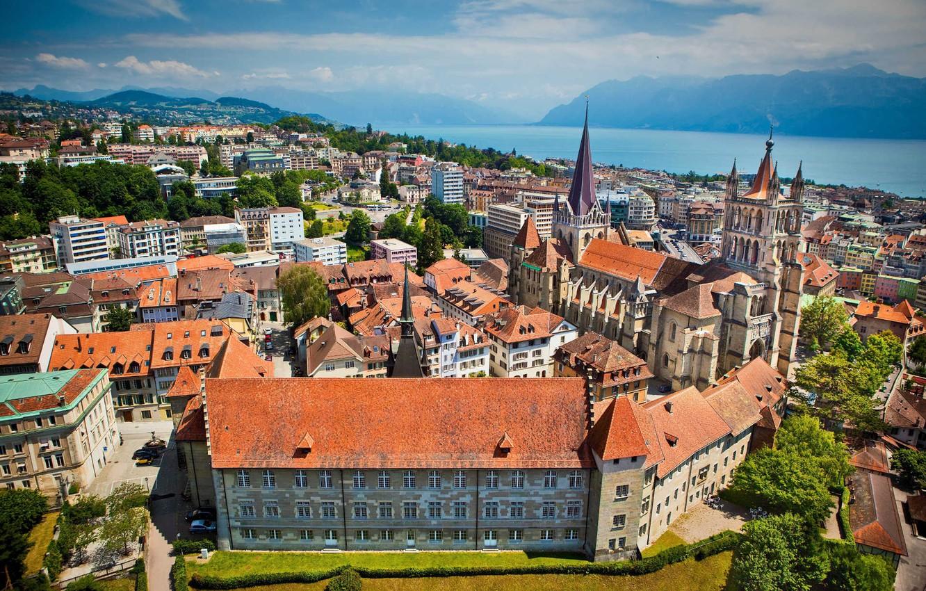 1332x850 Wallpaper mountains, lake, Switzerland, panorama, Lausanne image for desktop, section город