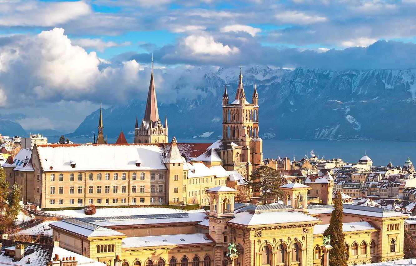 1332x850 Wallpaper mountains, lake, Switzerland, Alps, Lausanne image for desktop, section город