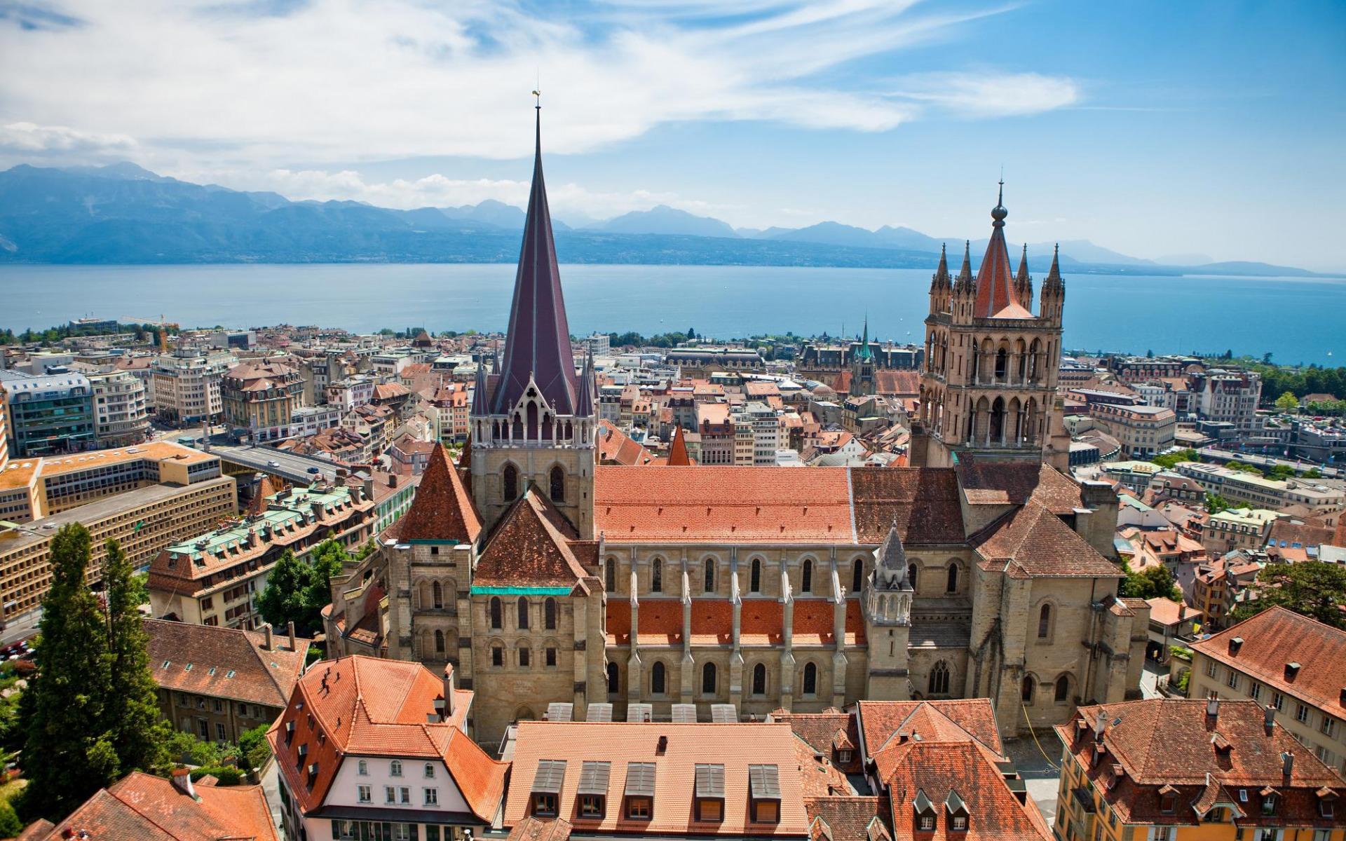 1920x1200 Download wallpaper Lausanne Cathedral, Cathedral of Notre Dame of Lausanne, cathedral, summer, Lausanne cityscape, panorama, Lausanne, Switzerland for desktop with resolution 1920x1200. High Quality HD picture wallpaper