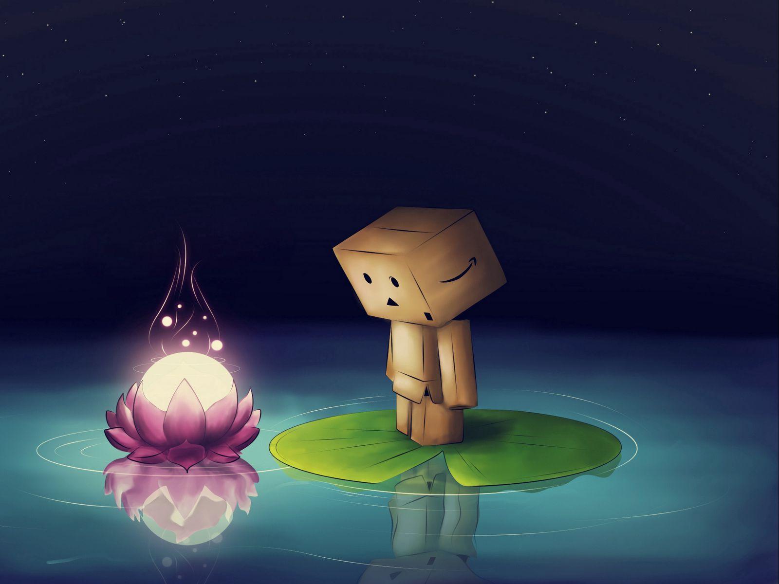1600x1200 Download wallpaper 1600x1200 danboard, cardboard robot, flower standard 4:3 HD background