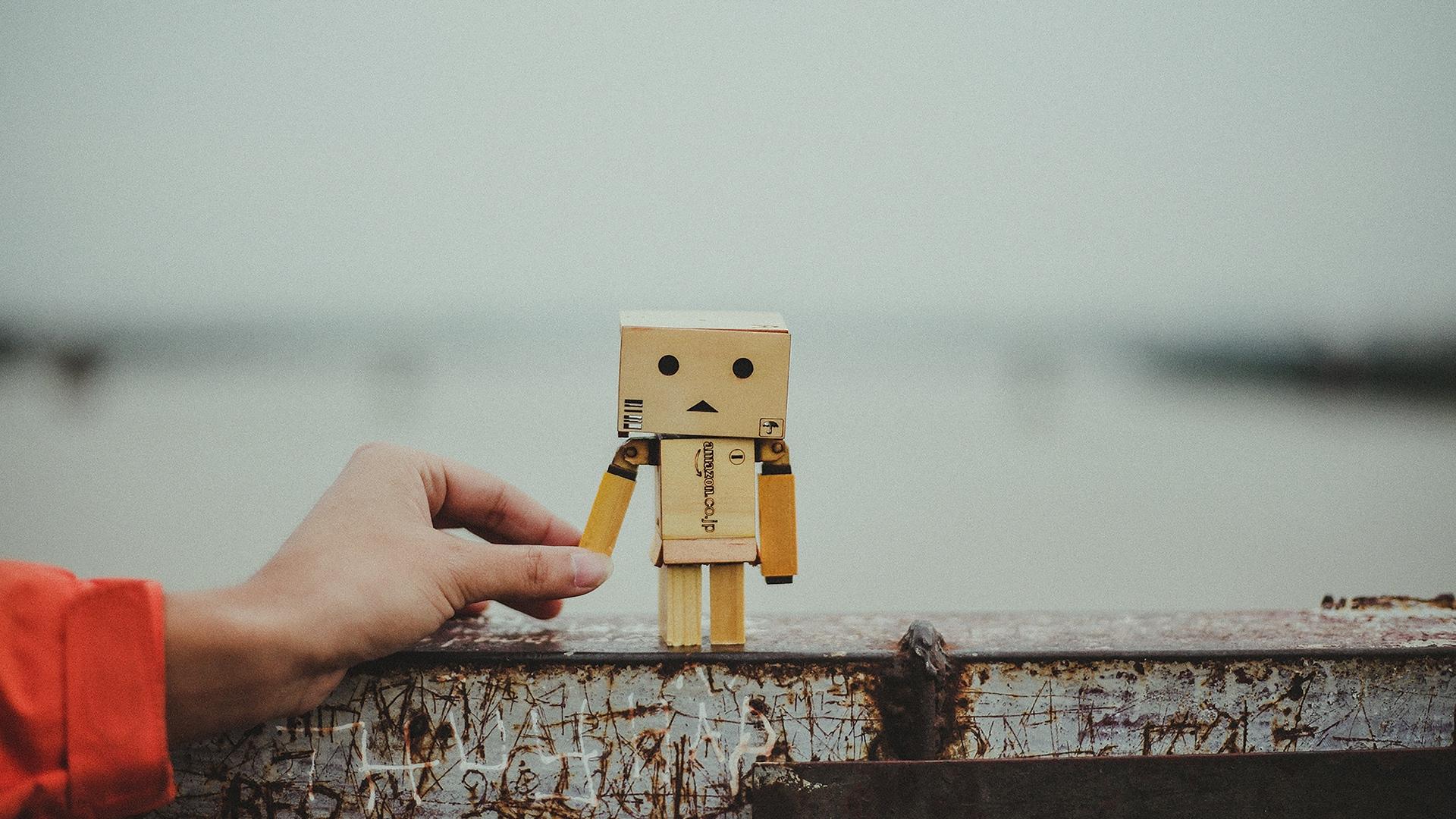 1920x1080 Cardboard Robot Friendship Download HD Wallpaper
