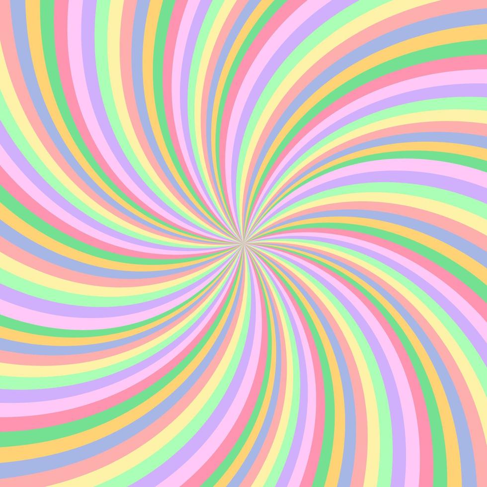 980x980 Rainbow swirl background. Radial pastel rainbow of twisted spiral. Vector illustration