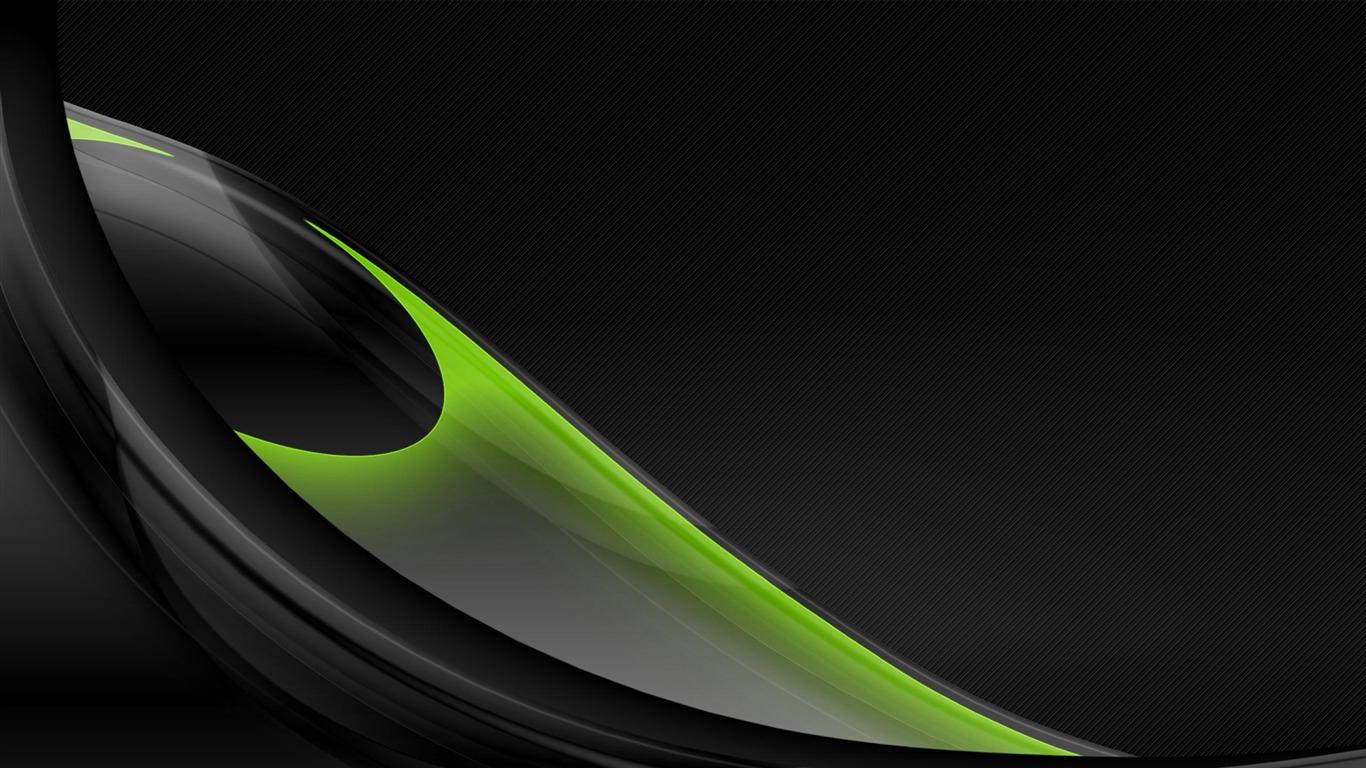 1366x768 Black Green Twists Abstract Art Design Wallpaper