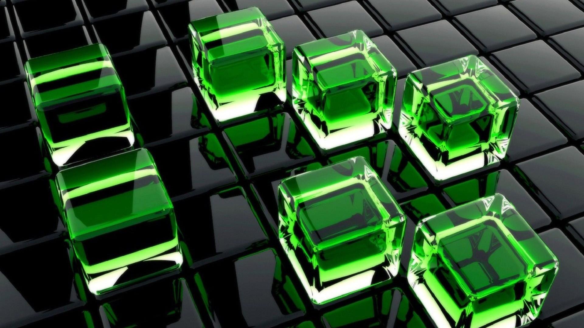1920x1080 3D Green Black Cubes HD Abstract Wallpaper