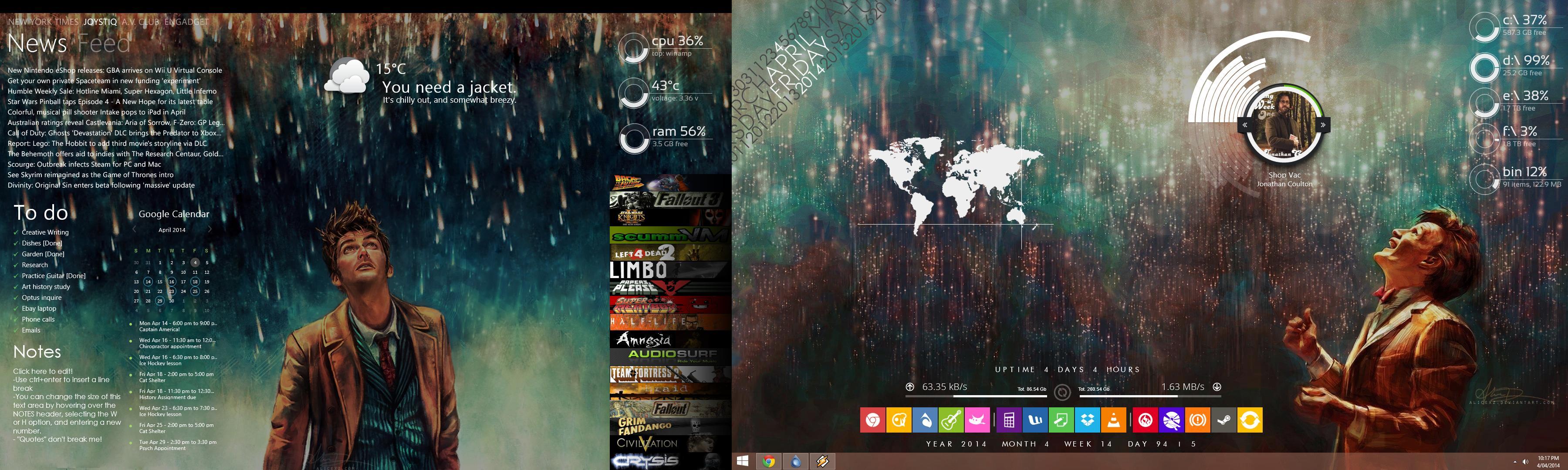 3600x1080 My first Rainmeter attempt. Constructive criticism and advice appreciated! [ Doctor Who] [Dual Monitor Setup] [Work in Progress]