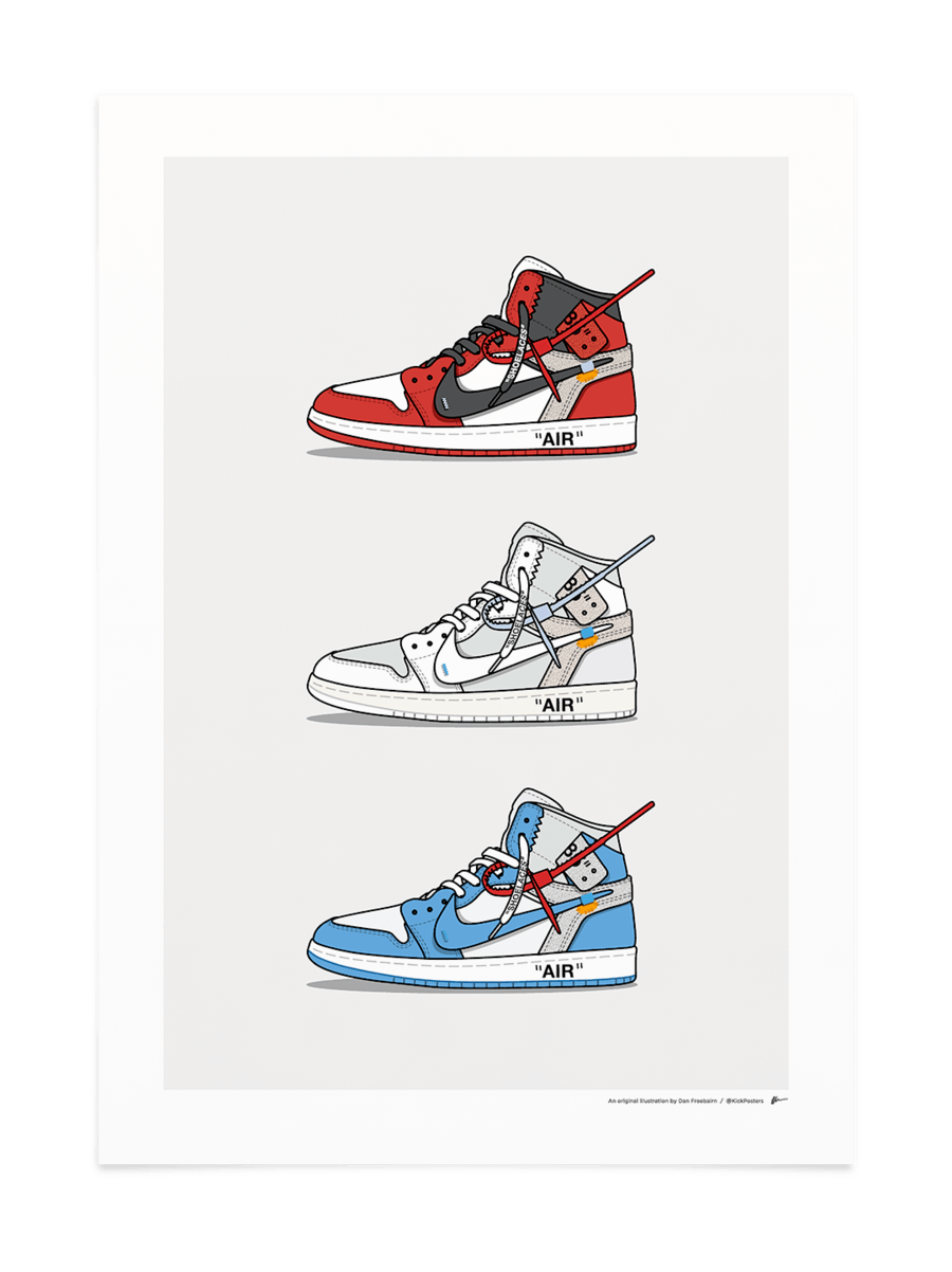 Jordan 1 Red Chicago Off White Sneaker by Adam Khabibi on canvas poster  wallpaper and more