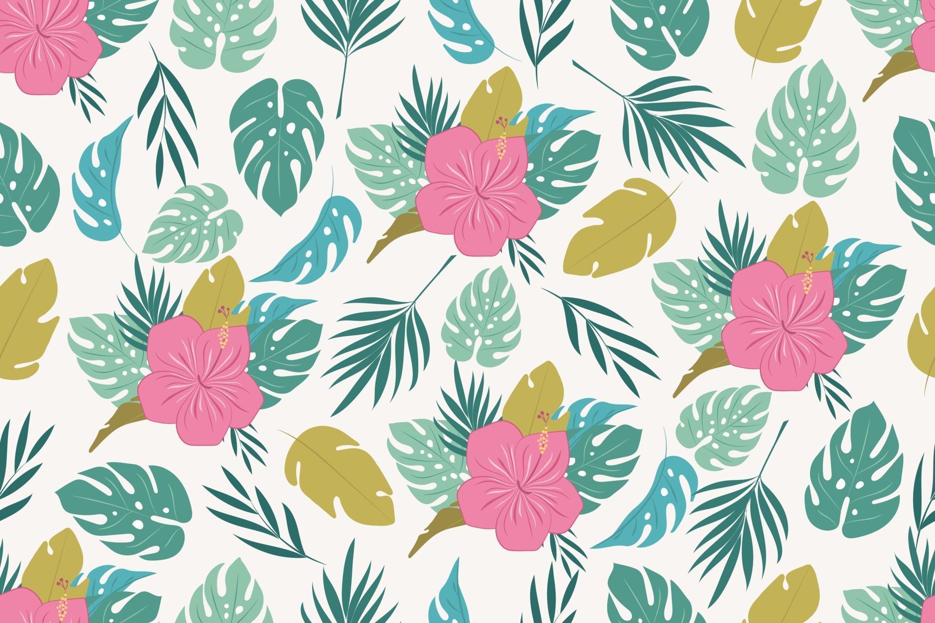 1920x1280 Trendy seamless pattern with tropical leaves
