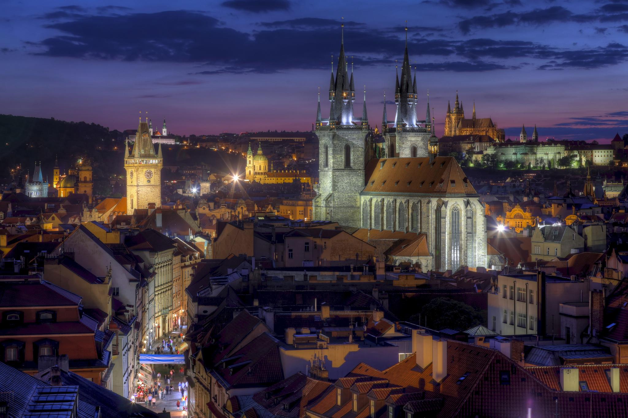 2048x1365 prague, Czech, Republic, Tyn, Church, Building, Roof, Night, City, Skyline Wallpaper HD / Desktop and Mobile Background