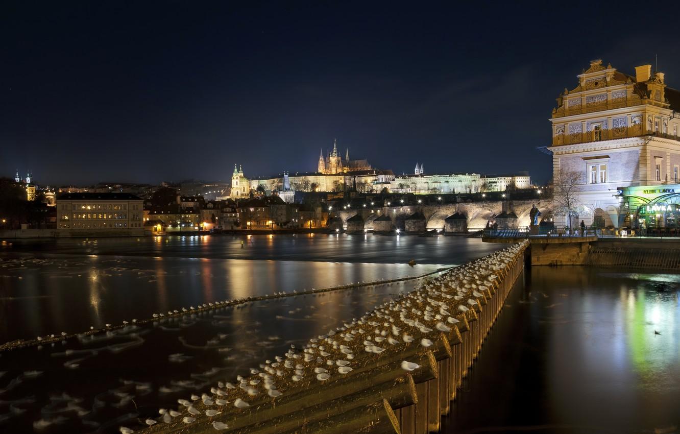 1332x850 Wallpaper night, river, home, Prague, Czech Republic, architecture, night, Prague, The Czech Republic, republic, Cities, Church. image for desktop, section город
