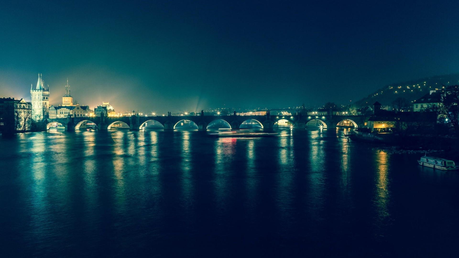 1920x1080 Prague Czech Republic Night Lights Wallpaper