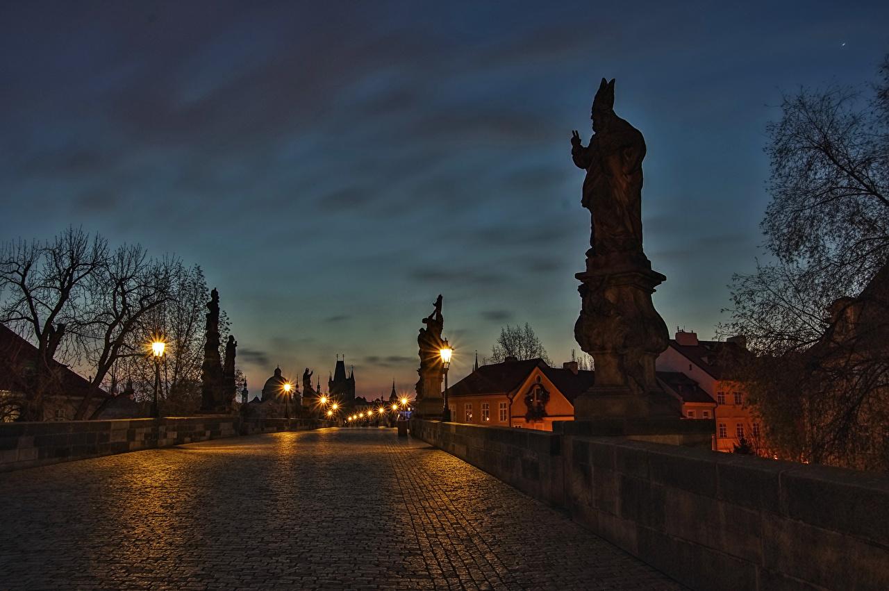 1280x851 Picture Prague Czech Republic Bridges night time Street lights