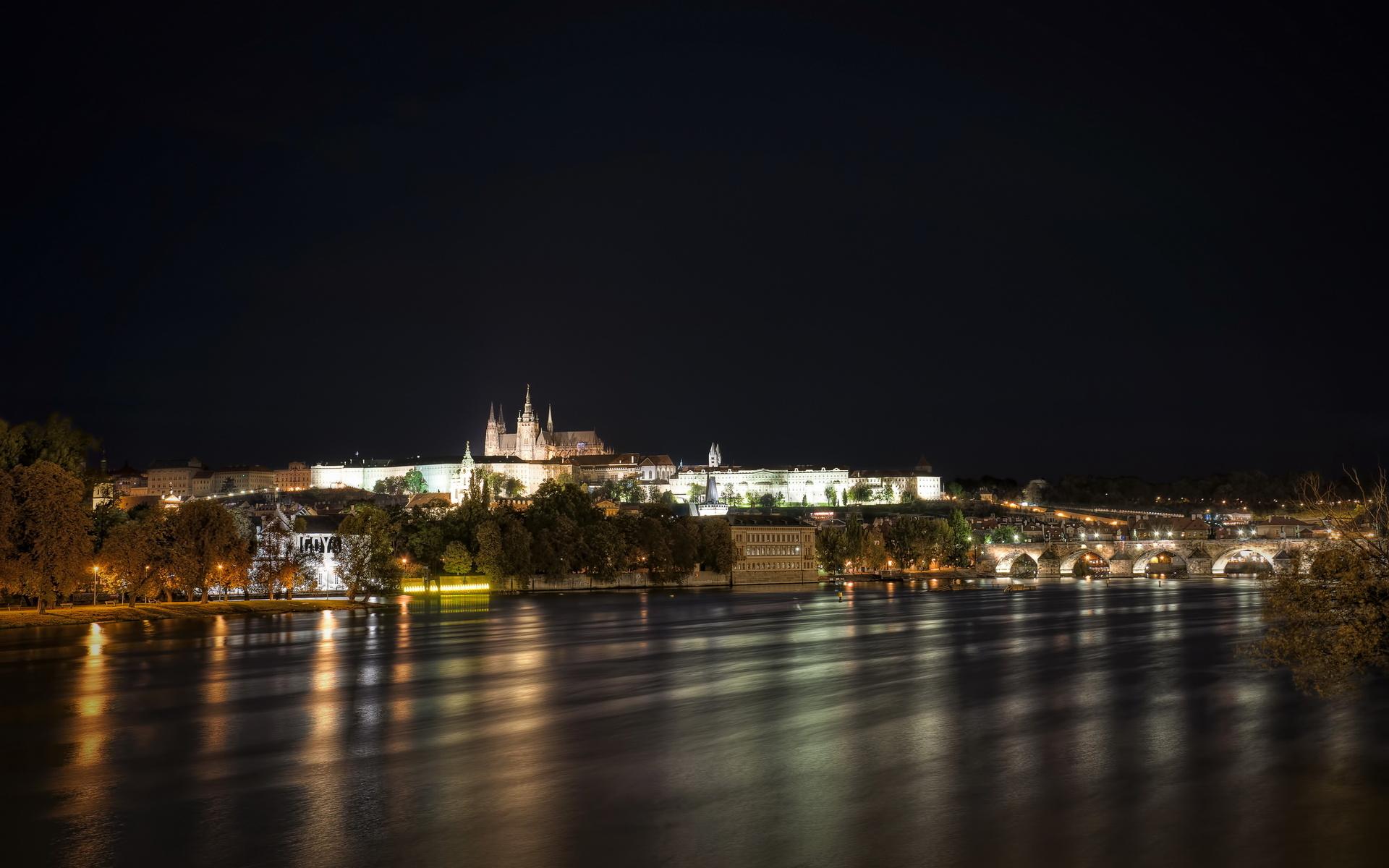1920x1200 czech, Republic, River, Prague, Night, City, Buildings, Cities, Cathedral, Rivers, Bridges Wallpaper HD / Desktop and Mobile Background
