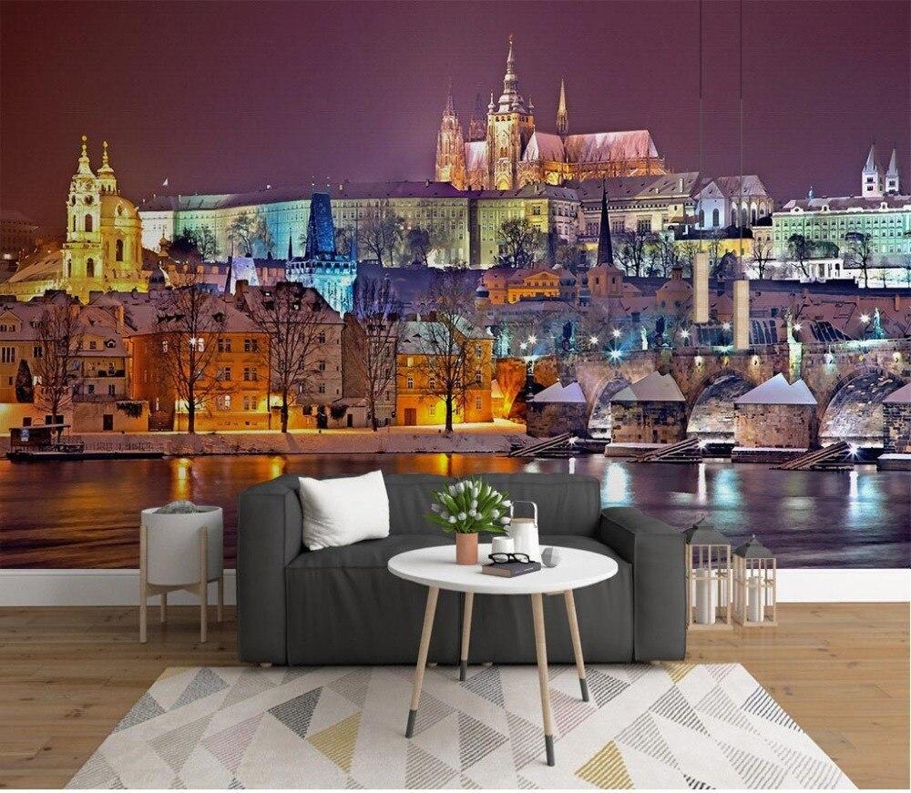 1000x871 Modern Wall Papers Prague Castle Night View Photo Wallpaper Mural 3D Home Decor Living Room Self Adhesive Vinyl / Silk Wallpaper. Wallpaper