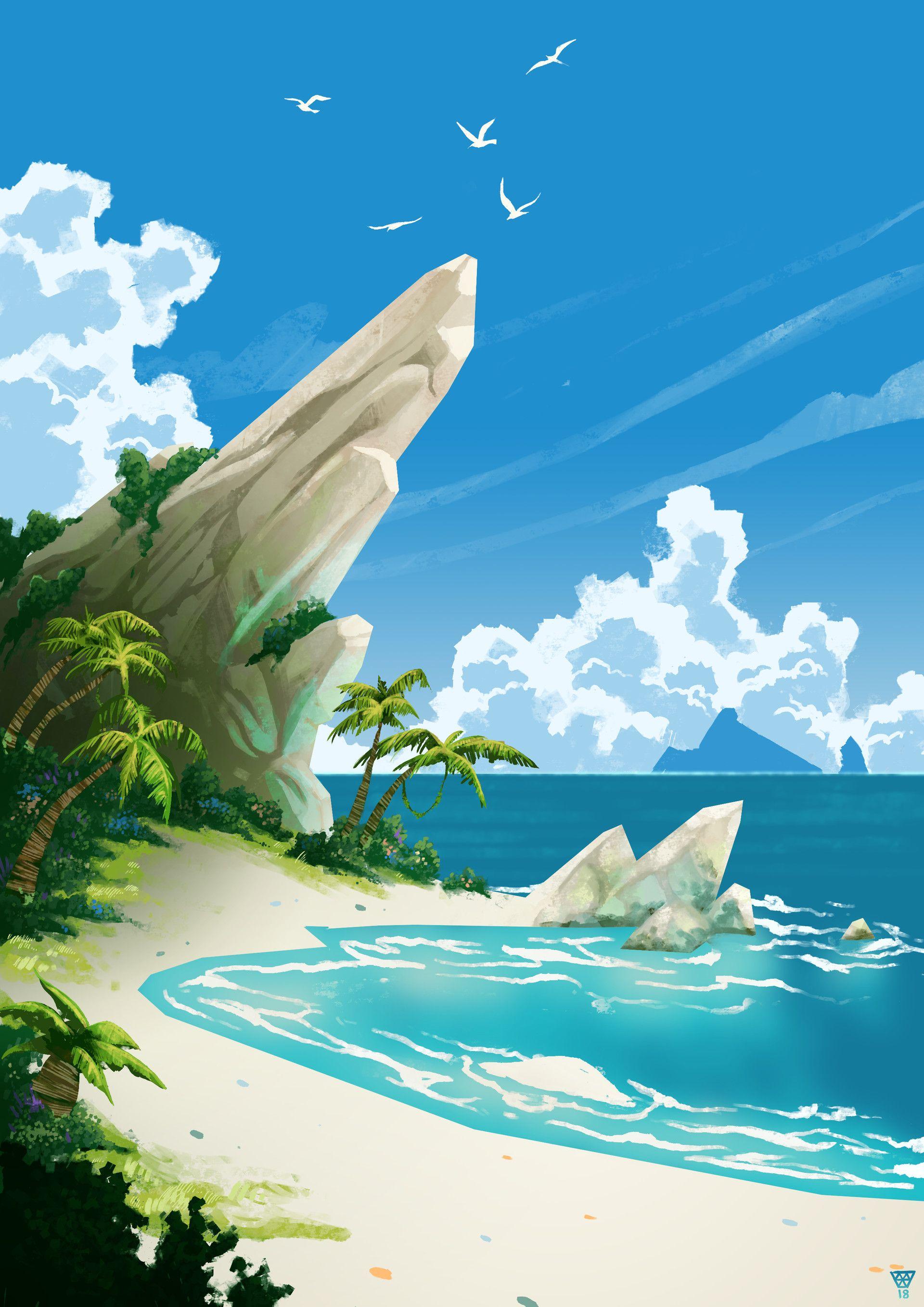 1920x2716 Peaceful beach. Landscape wallpaper, Cityscape art, Game art