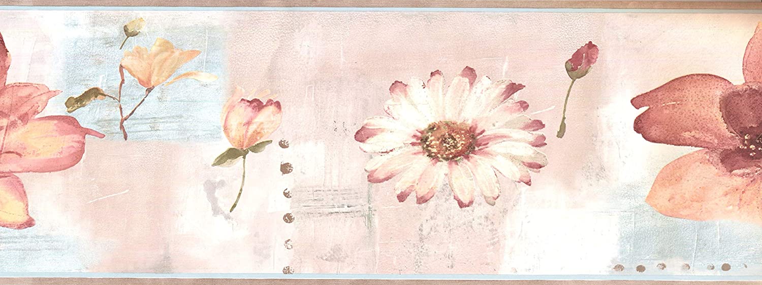 1500x562 Wallpaper Border Floral Pattern Flowers on Abstract Background for Living Room Bedroom, Colors Pastel Green Pink White Beige Light Blue, Size 7 Inch by 15 Ft QC3519B /O : Tools