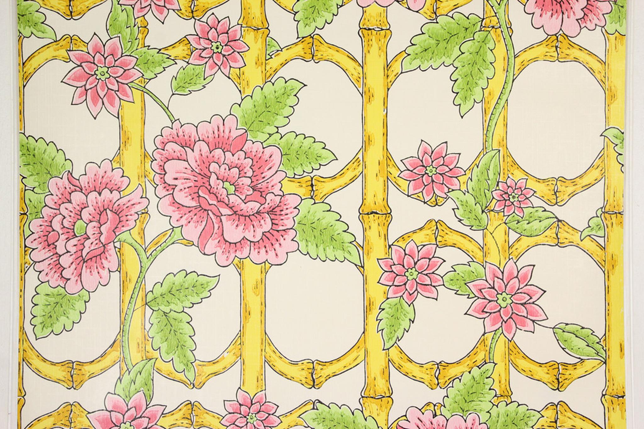 2048x1366 1970s Retro Vintage Wallpaper Pink Flowers on Trellis's Vintage Wallpaper