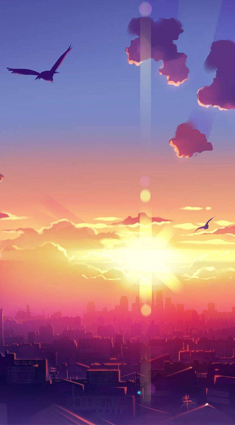 781x1410 Cartoon Sunset Wallpaper