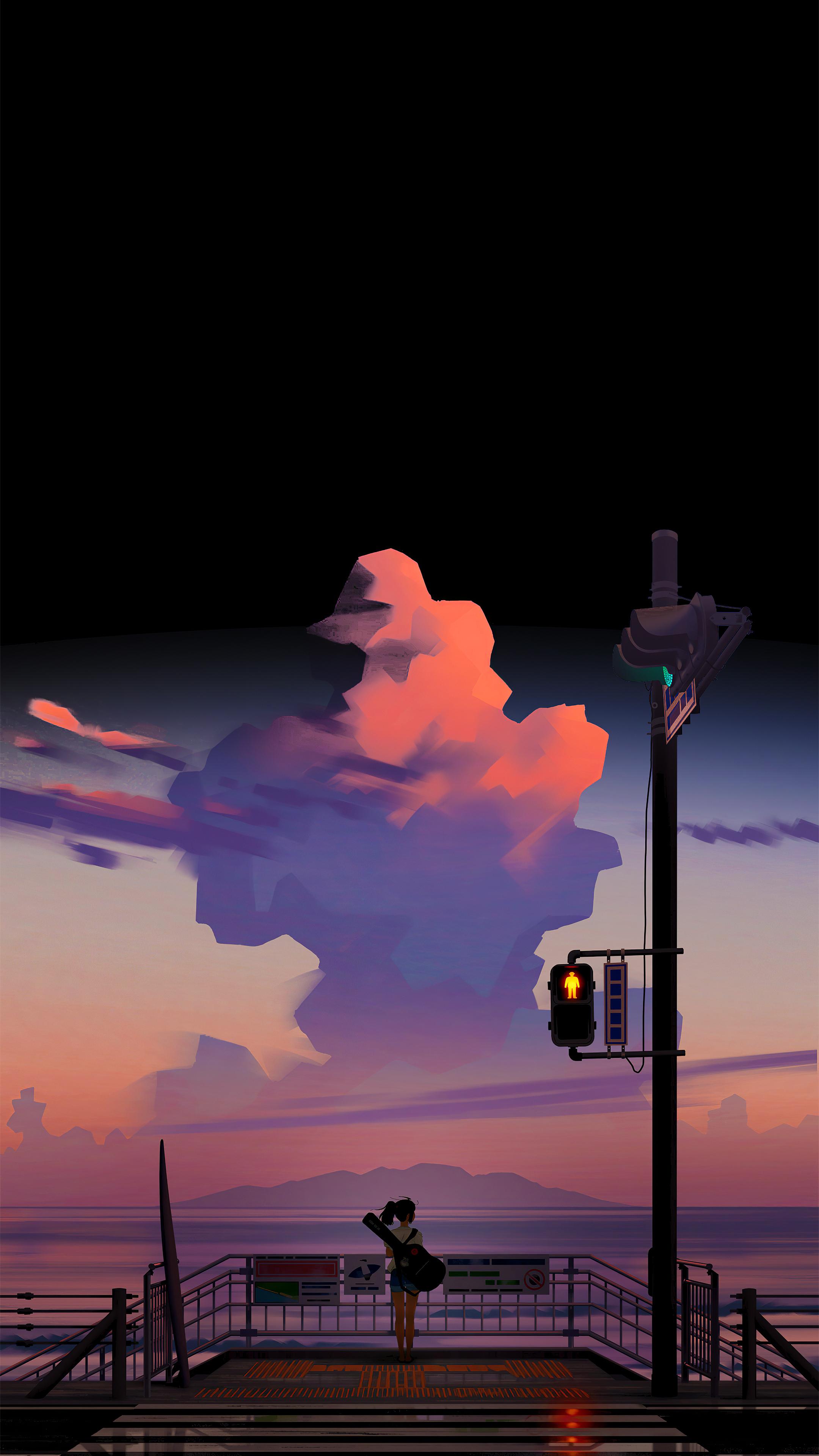 2160x3840 Anime Girl With Guitar Watching The Sunset 4k Sony Xperia X, XZ, Z5 Premium HD 4k Wallpaper, Image, Background, Photo and Picture
