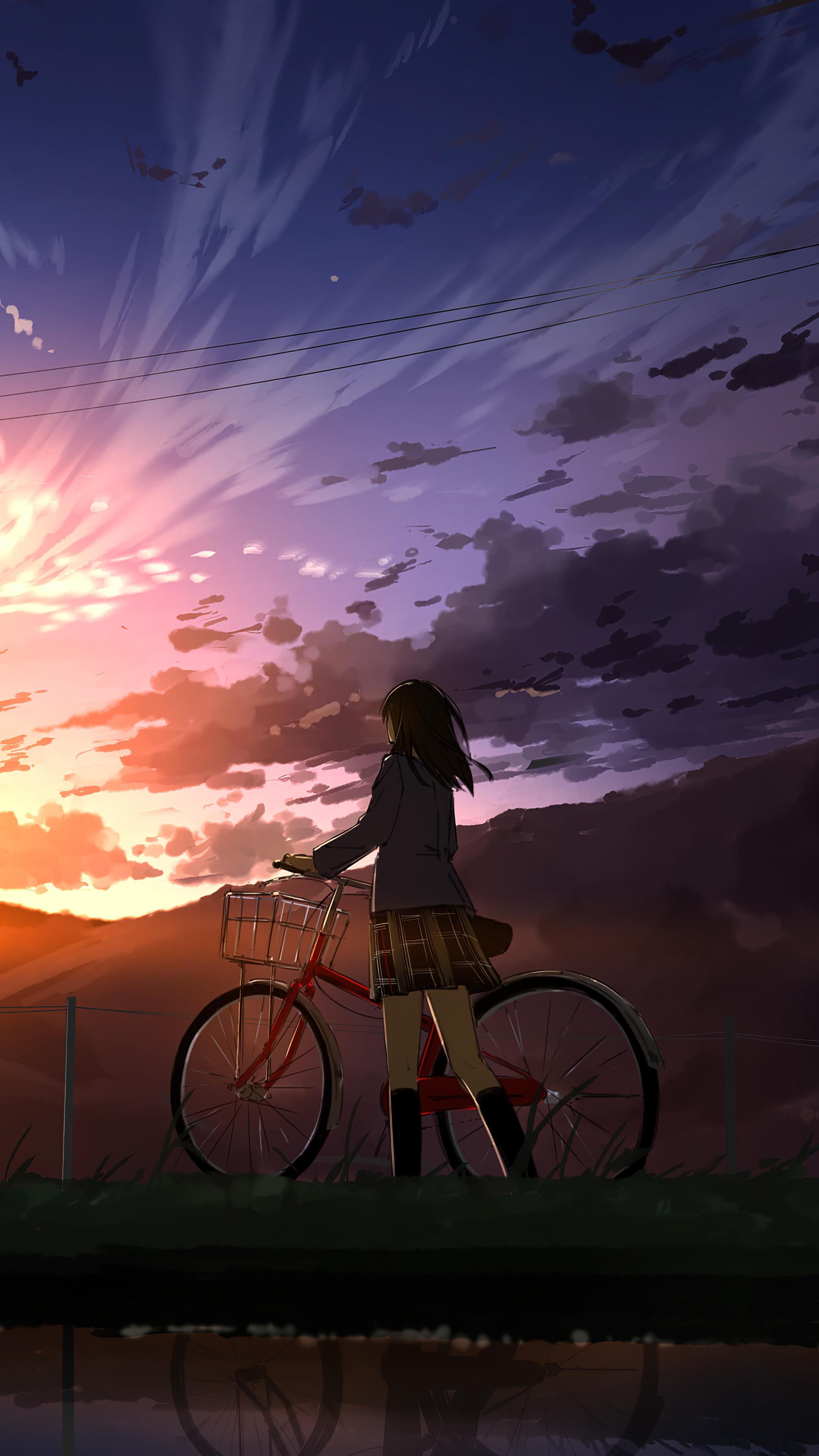 2160x3840 Anime Girl Sunset Sky Scenery Phone iPhone 4K Wallpaper free Download