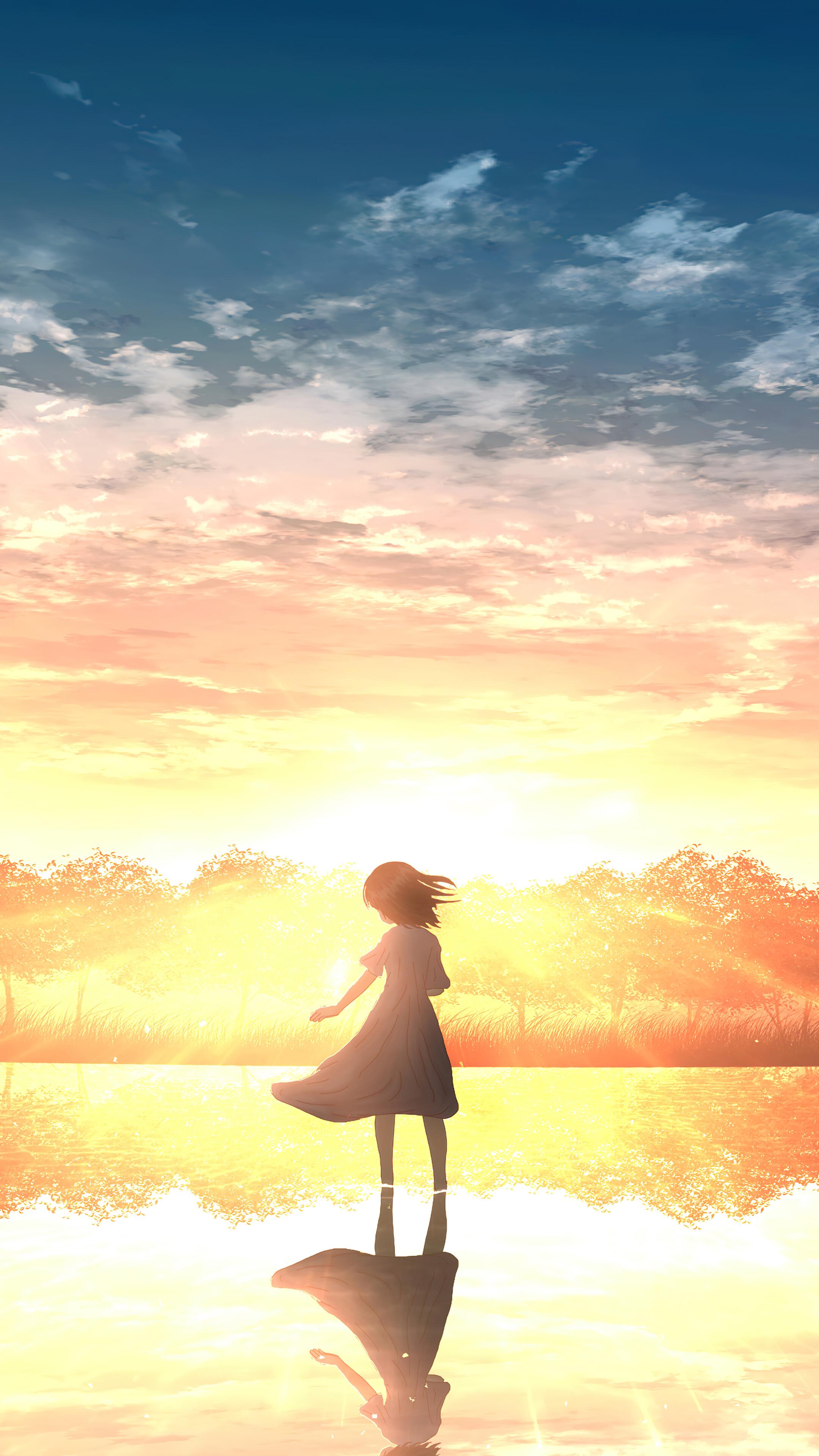 2160x3840 Sunrise Anime Scenery Phone iPhone 4K Wallpaper free Download
