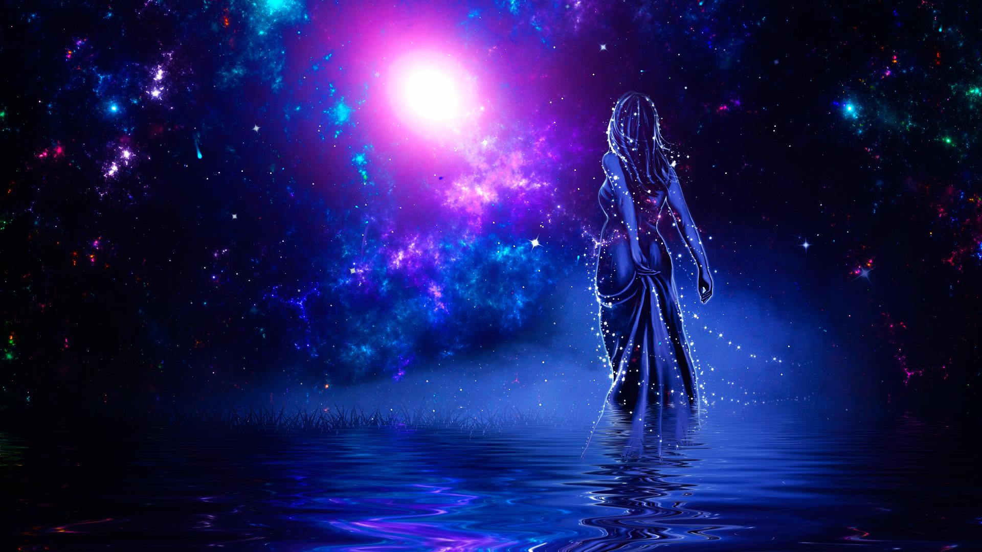 1920x1080 Download Wallpaper space galaxy art girl graphics, 1920x1080
