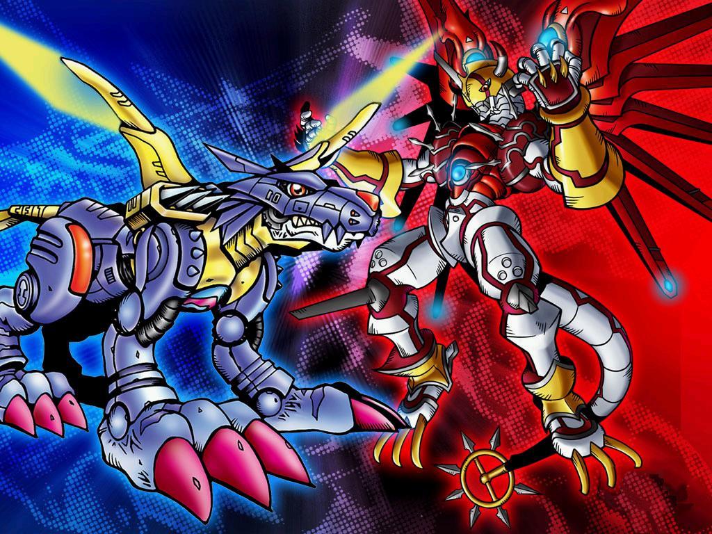 1024x768 digimon. metalgarurumon and shinegreymon