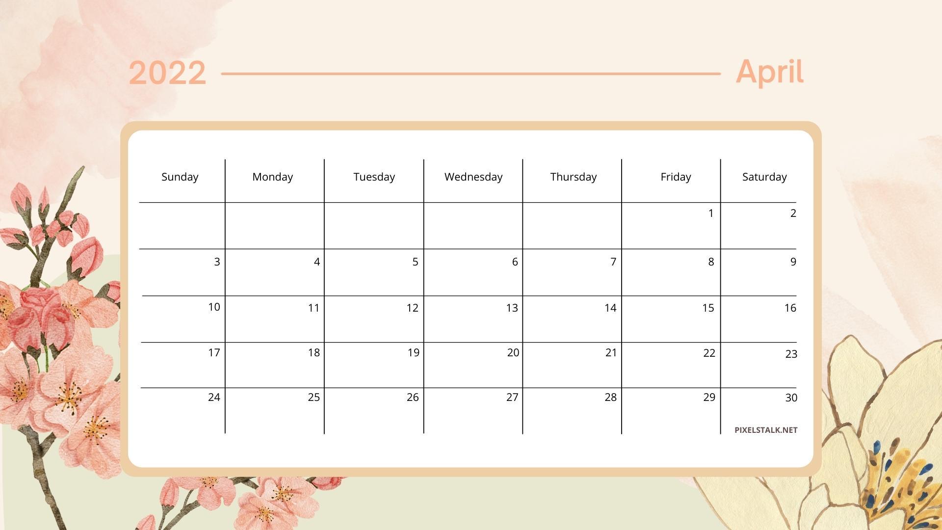 1920x1080 April 2022 Calendar Background HD Free download