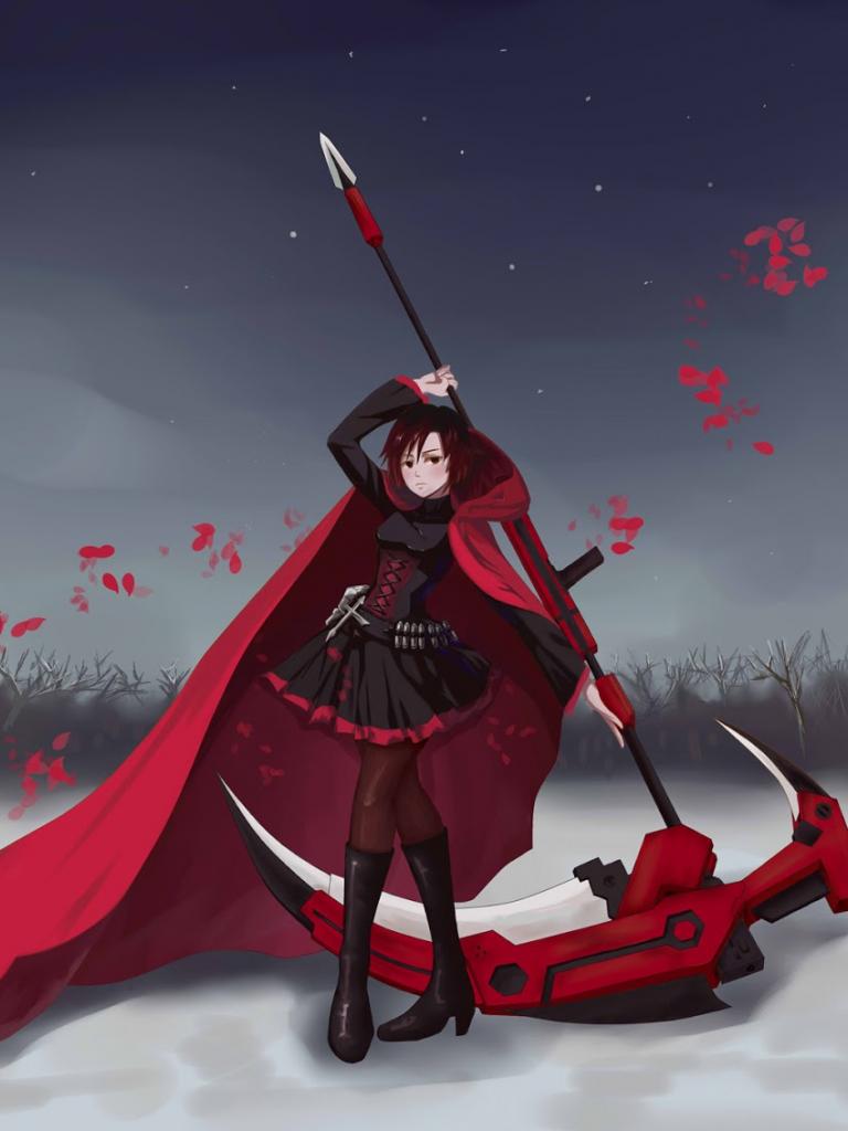768x1024 Free download Rose RWBY Anime Girl Red Cape Death Scythe Black Dress HD Wallpaper [1600x1132] for your Desktop, Mobile & Tablet. Explore Red and Black Anime Wallpaper