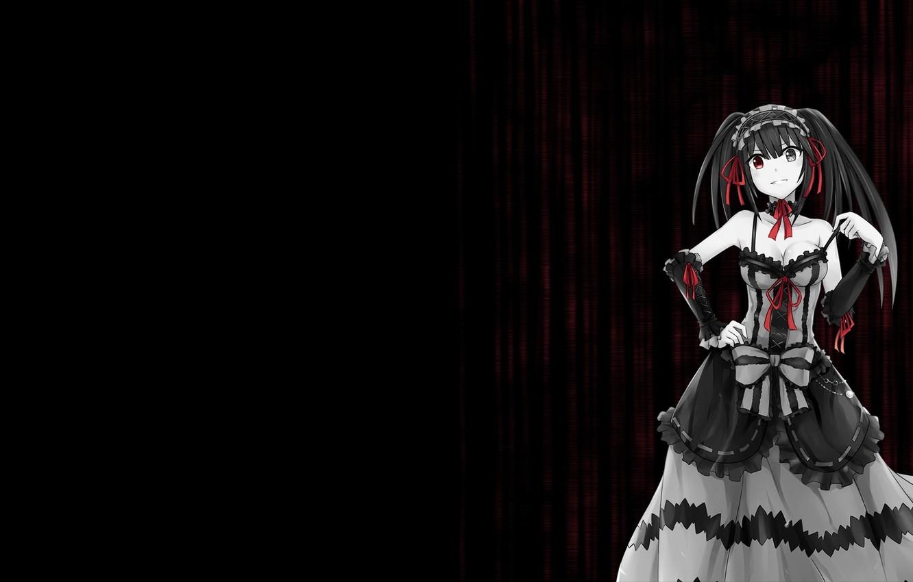1332x850 Wallpaper girl, anime, anime, red eye, black dress, black hair, date a live image for desktop, section прочее