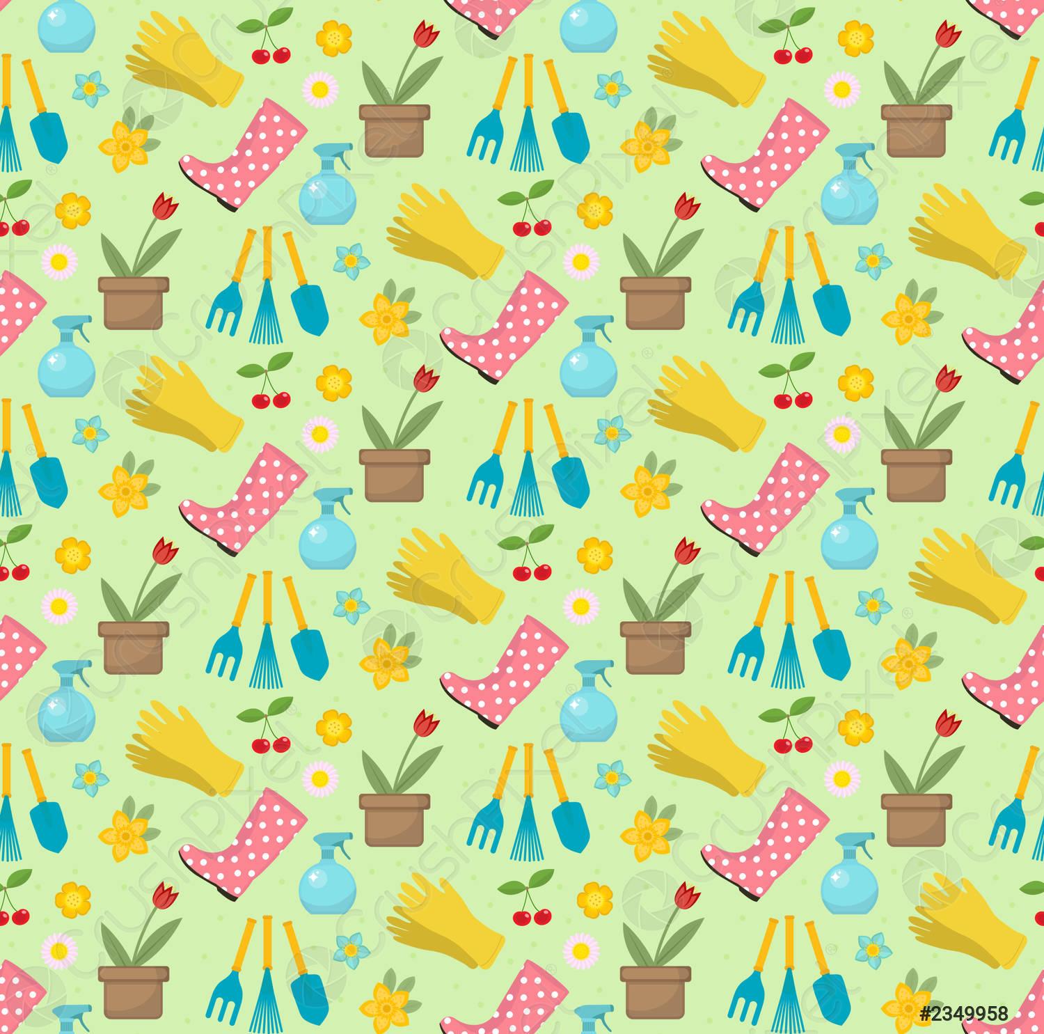 1500x1485 Gardening seamless pattern with garden tools Spring endless backdrop Horticulture