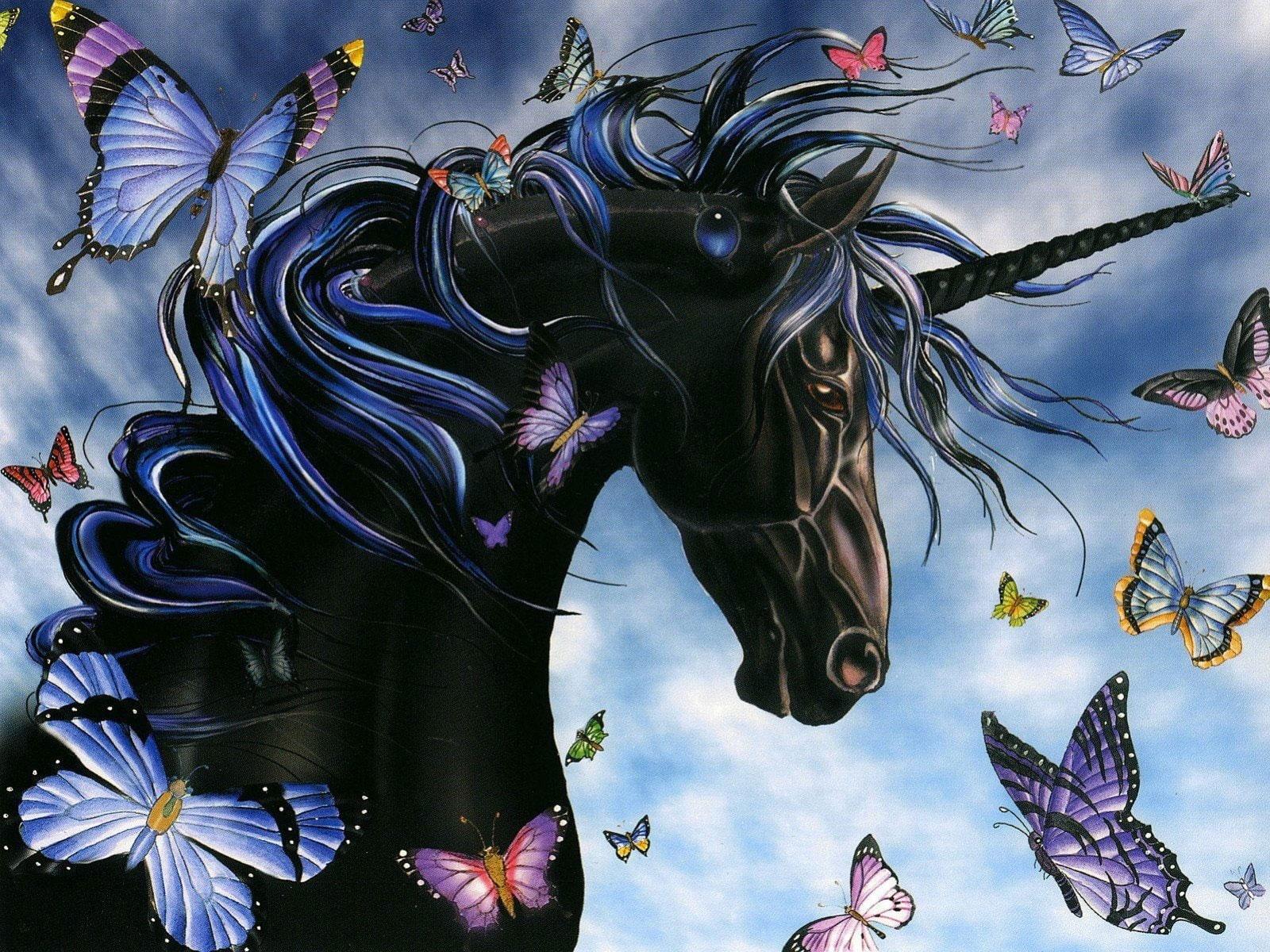 1600x1200 Wallpaper Fantasy Animals, Unicorn, Artistic, Black