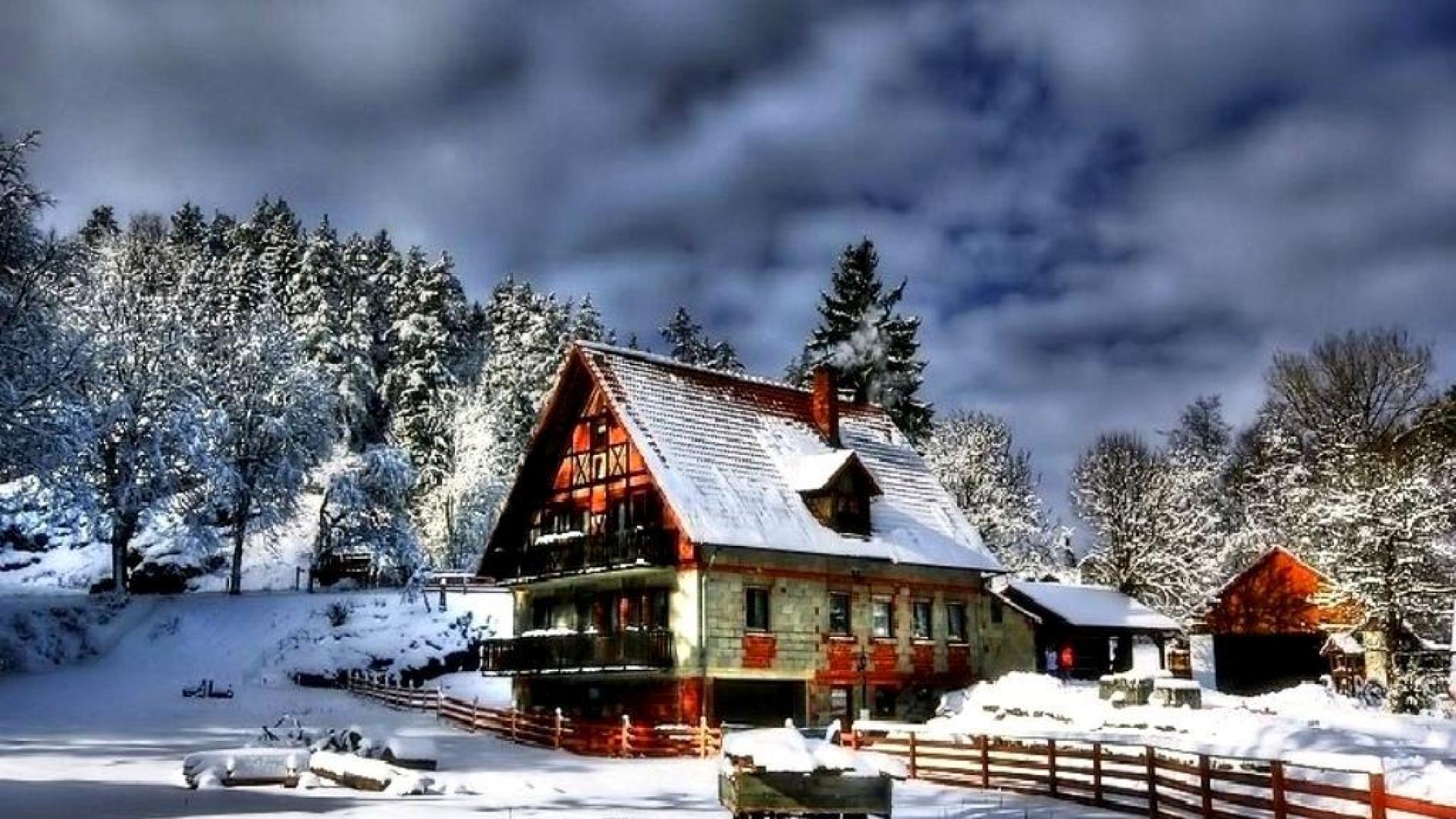 1920x1080 Group of Rustic Christmas Cabins Wallpaper