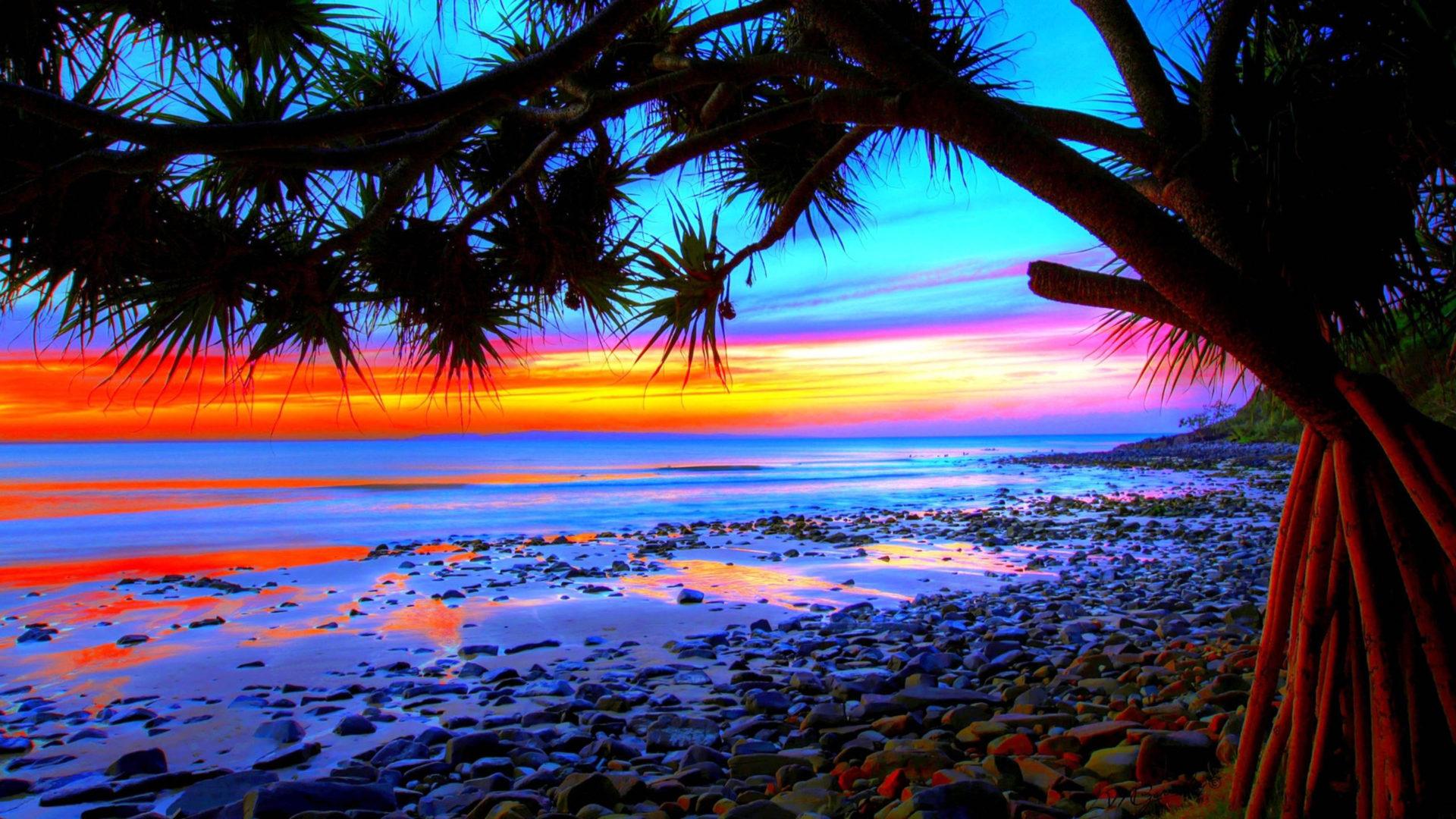 1920x1080 Tropical Landscape Colorful Beach Sunset Desktop Wallpaper HD :