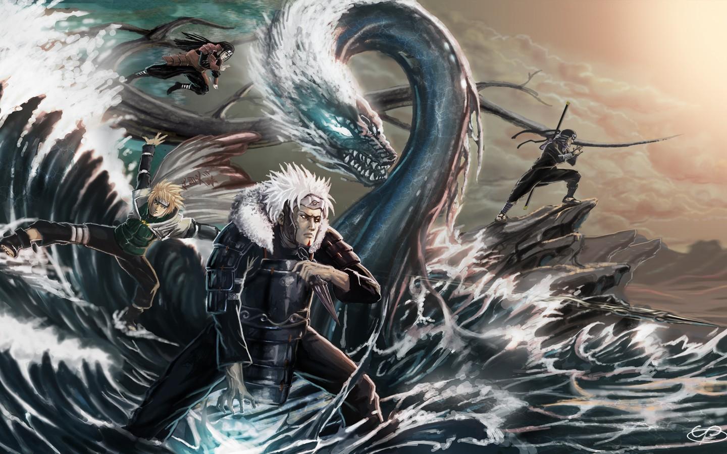 1440x900 waves, Naruto, Shippuden, Artwork, Minato, Namikaze, Hashirama, Senju, Tobirama, Senju, Sarutobi, Hiruzen, Hokage Wallpaper HD / Desktop and Mobile Background
