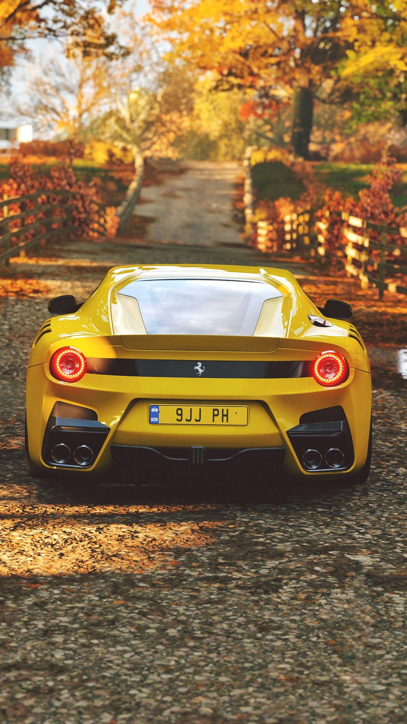 1350x2400 Download wallpaper 1350x2400 ferrari, sports car, yellow, rear view iphone 8+/7+/6s+/for parallax HD background