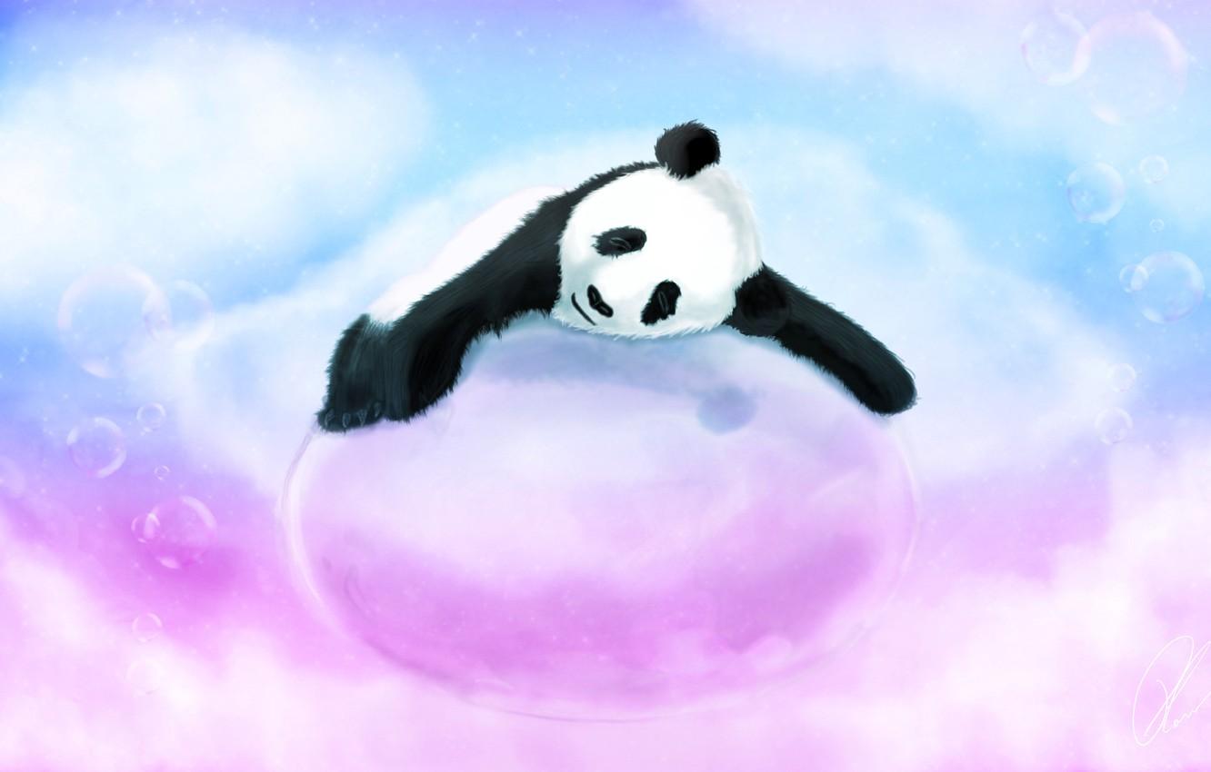 1332x850 Wallpaper bubbles, blue, bear, pink, Panda, sleeping, bubble, lying image for desktop, section разное