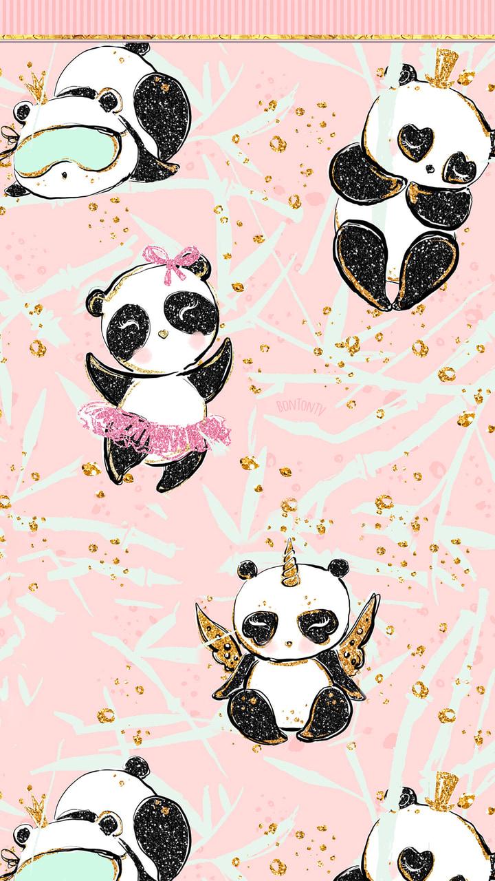 720x1280 cute wallpaper hd, panda, cartoon, bear, pattern, pink