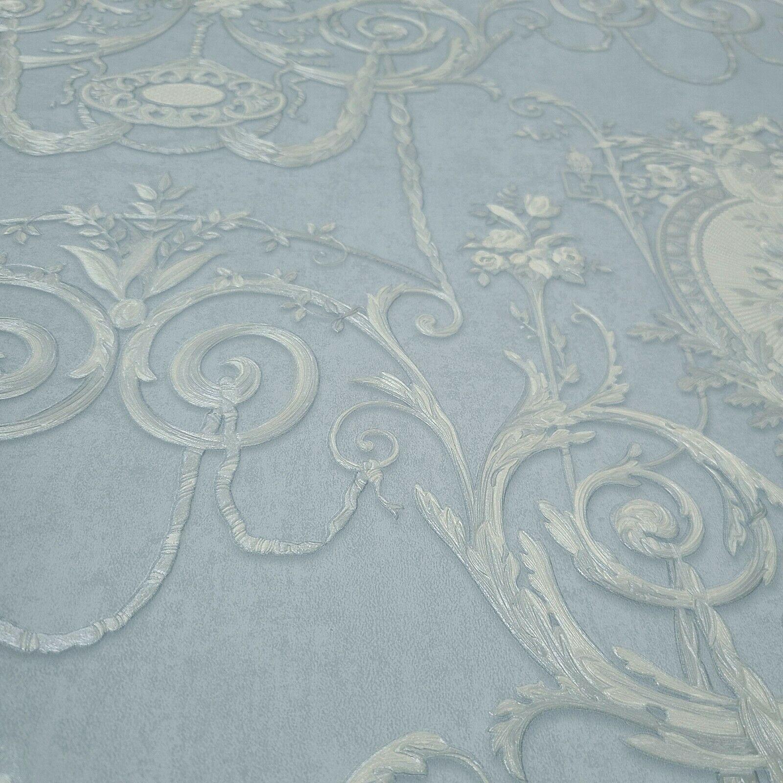 1600x1600 WMBL1007401 Floral Baby blue cream silver damask Victorian Wallpaper