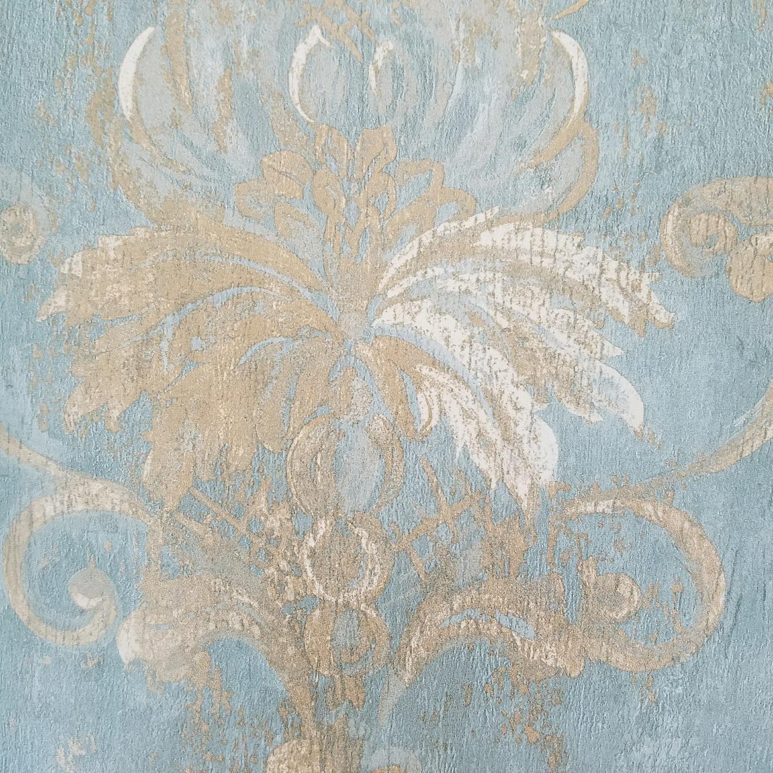 1588x1588 Aqua Blue & Gold Weathered Damask Vintage Wallpaper CH28248. Etsy. Damask wallpaper, Vintage wallpaper, Wallpaper