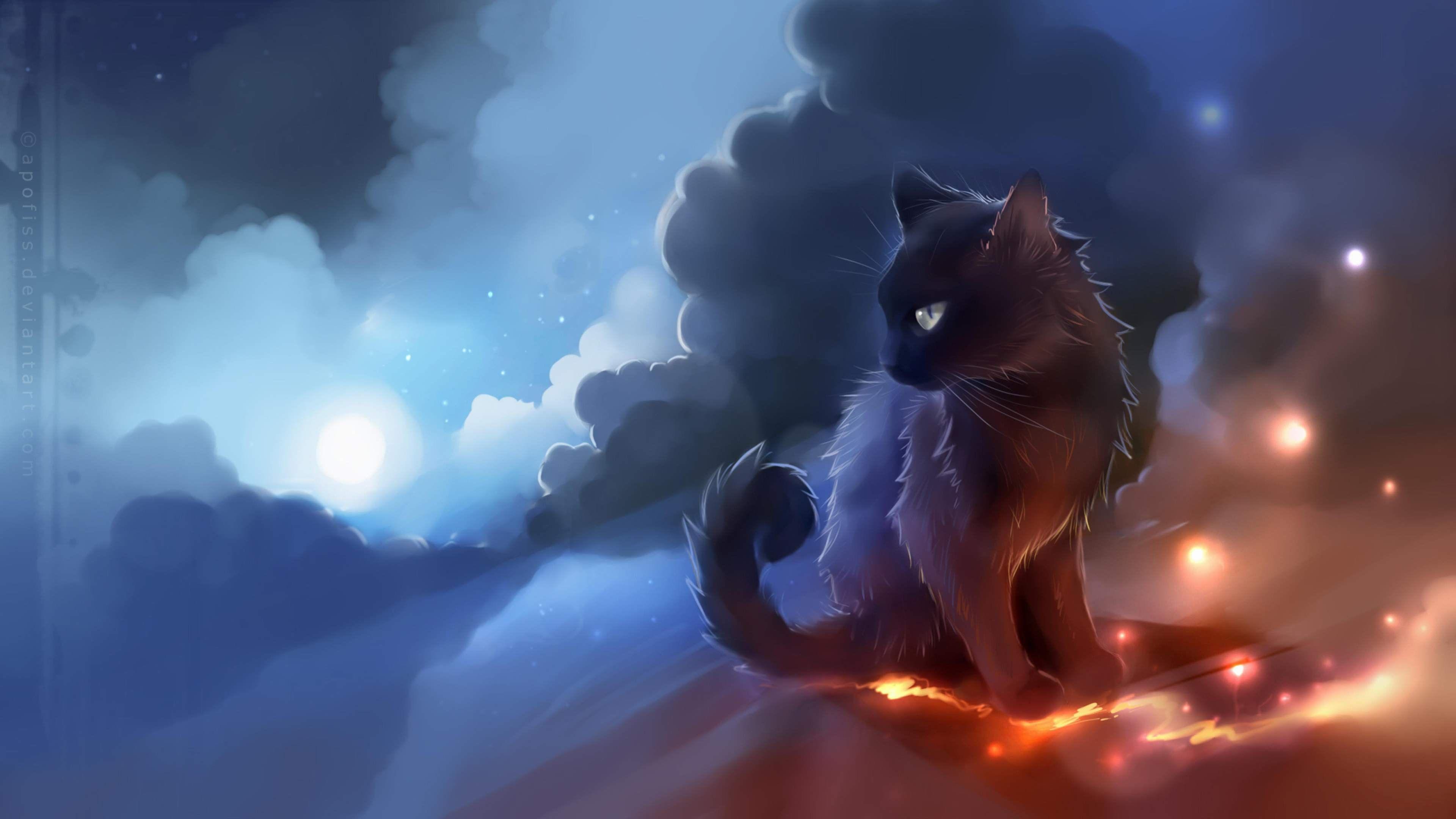 3840x2160 Anime Black Cat HD 4k Wallpaper