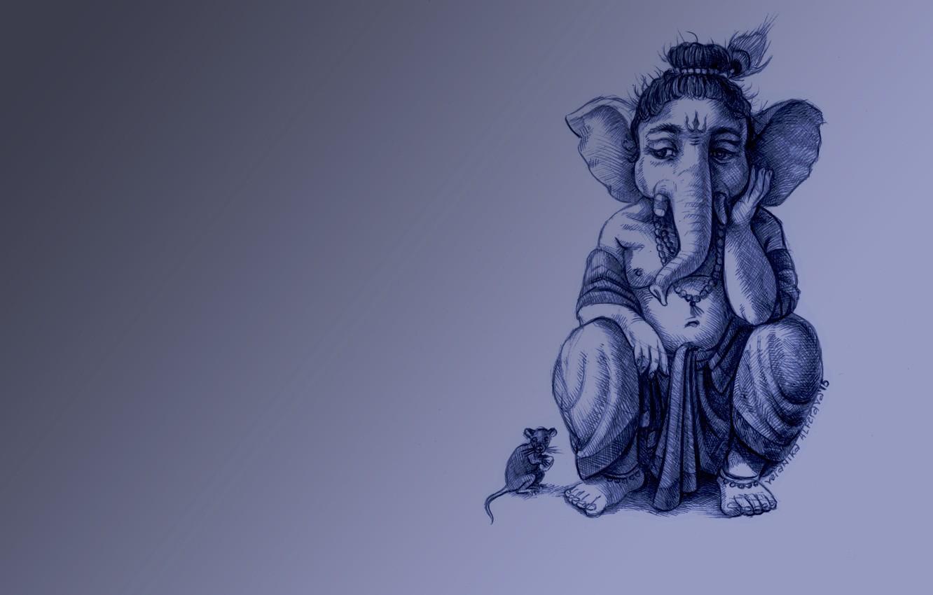 1332x850 Wallpaper sadness, elephant, mouse, Ganesh, cool background image for desktop, section абстракции