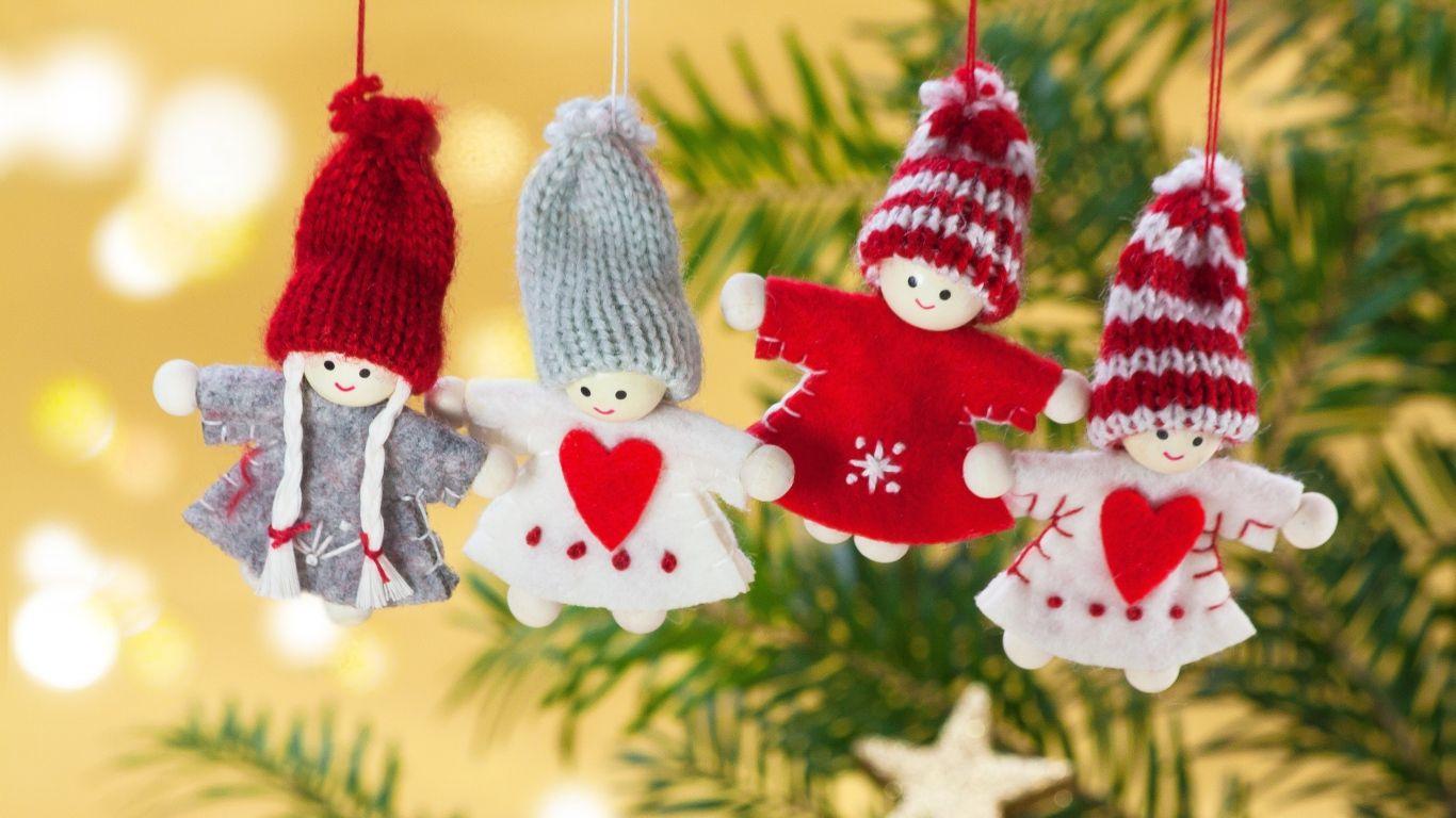 1366x768 Christmas Toys Angels Branch HD Background Wallpaper